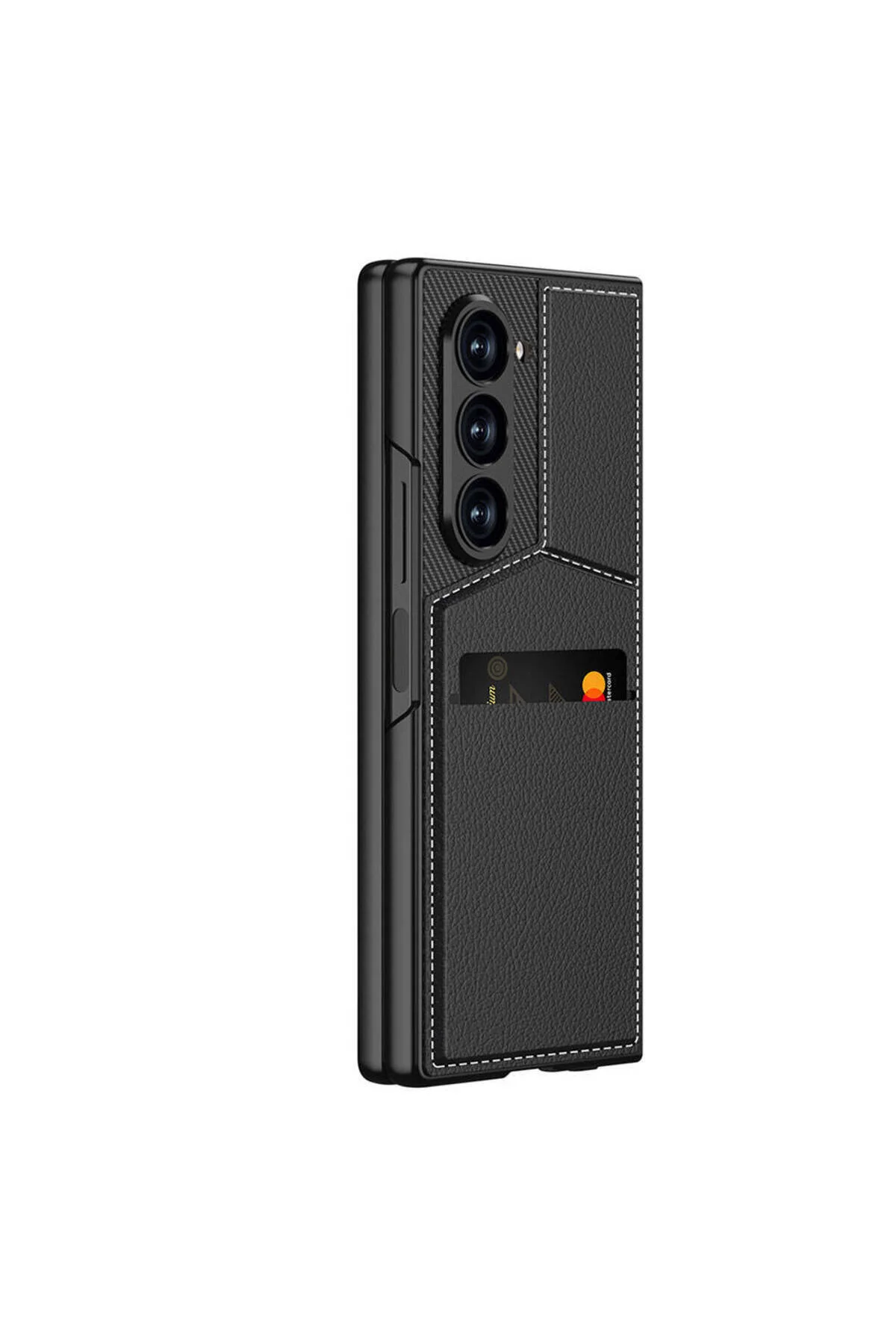 کاور و قاب روکش کارت چرمی فیبر کربن GALAXY Z FOLD 6 CASE با نگهدارنده بازشو عمودی Genel Markalar