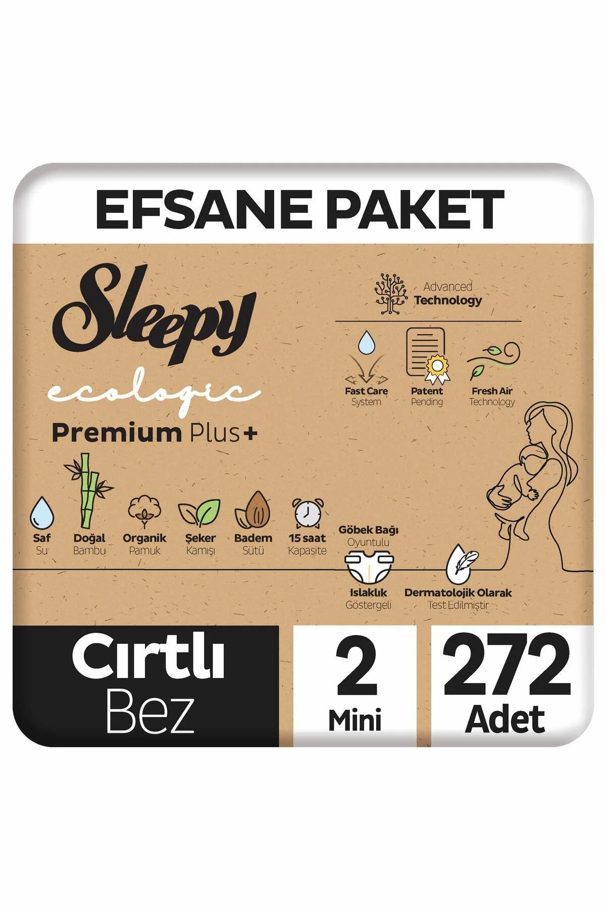 پوشک بچه ECOLOGIC PREMIUM PLUS LEGENDARY PACKAGE BABY SAZE 2 MINI 272 عددی اورجینال Sleepy