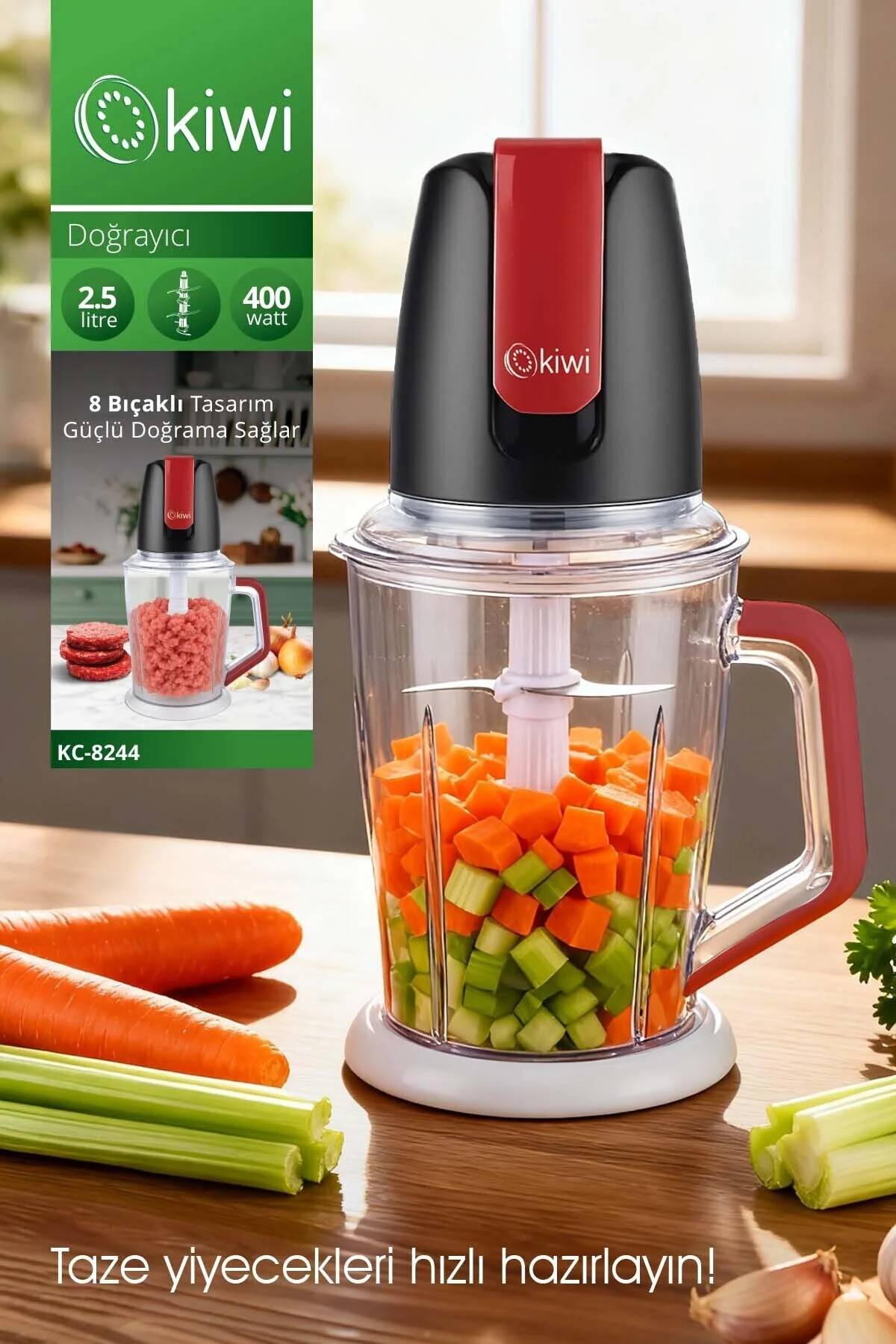 خردکن و غذا ساز غذای بدون لغزش KC 8244 8 BLADES 2.5 LT اورجینال Kiwi