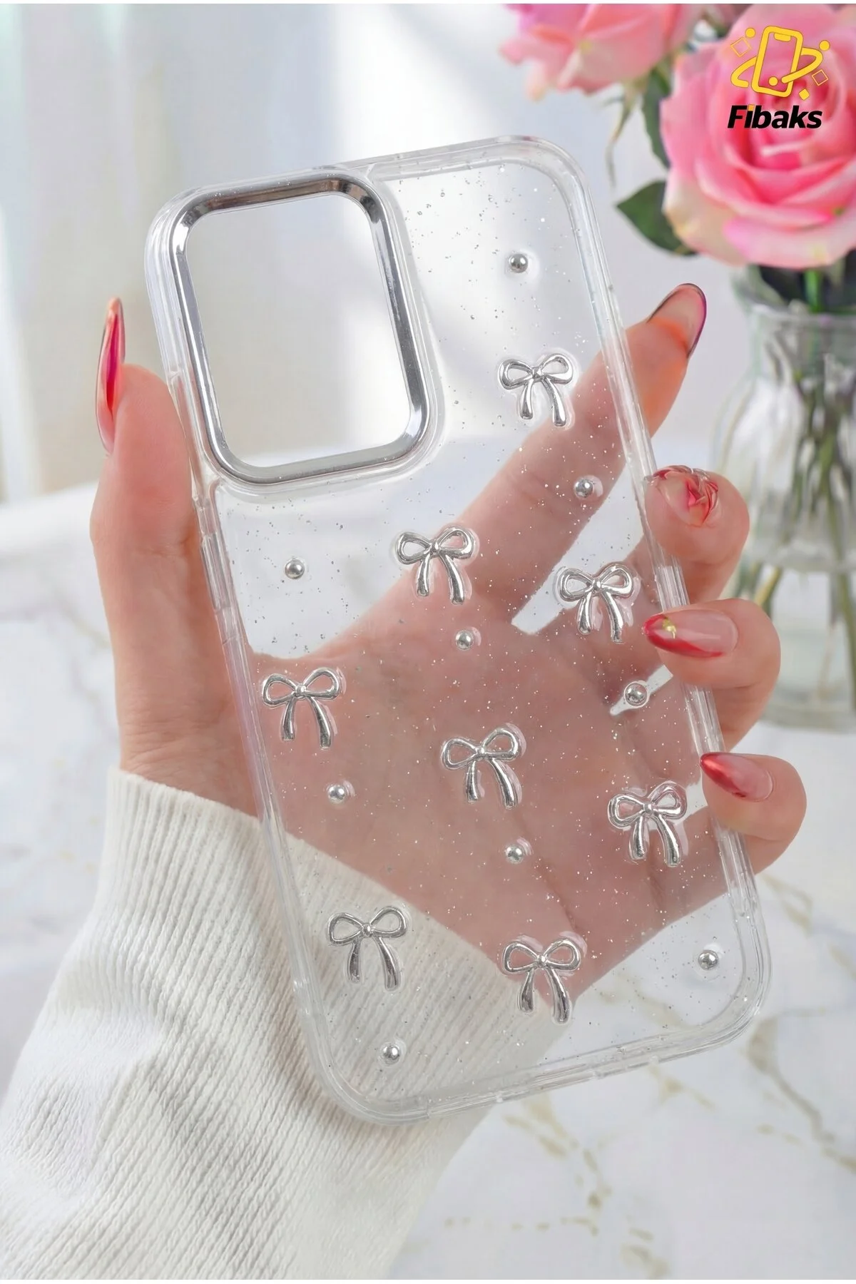 کاور و قاب دوربین شیائومی ردمی نوت 10 پرو کمان با طرح شفاف نقره‌ای براق Fibaks