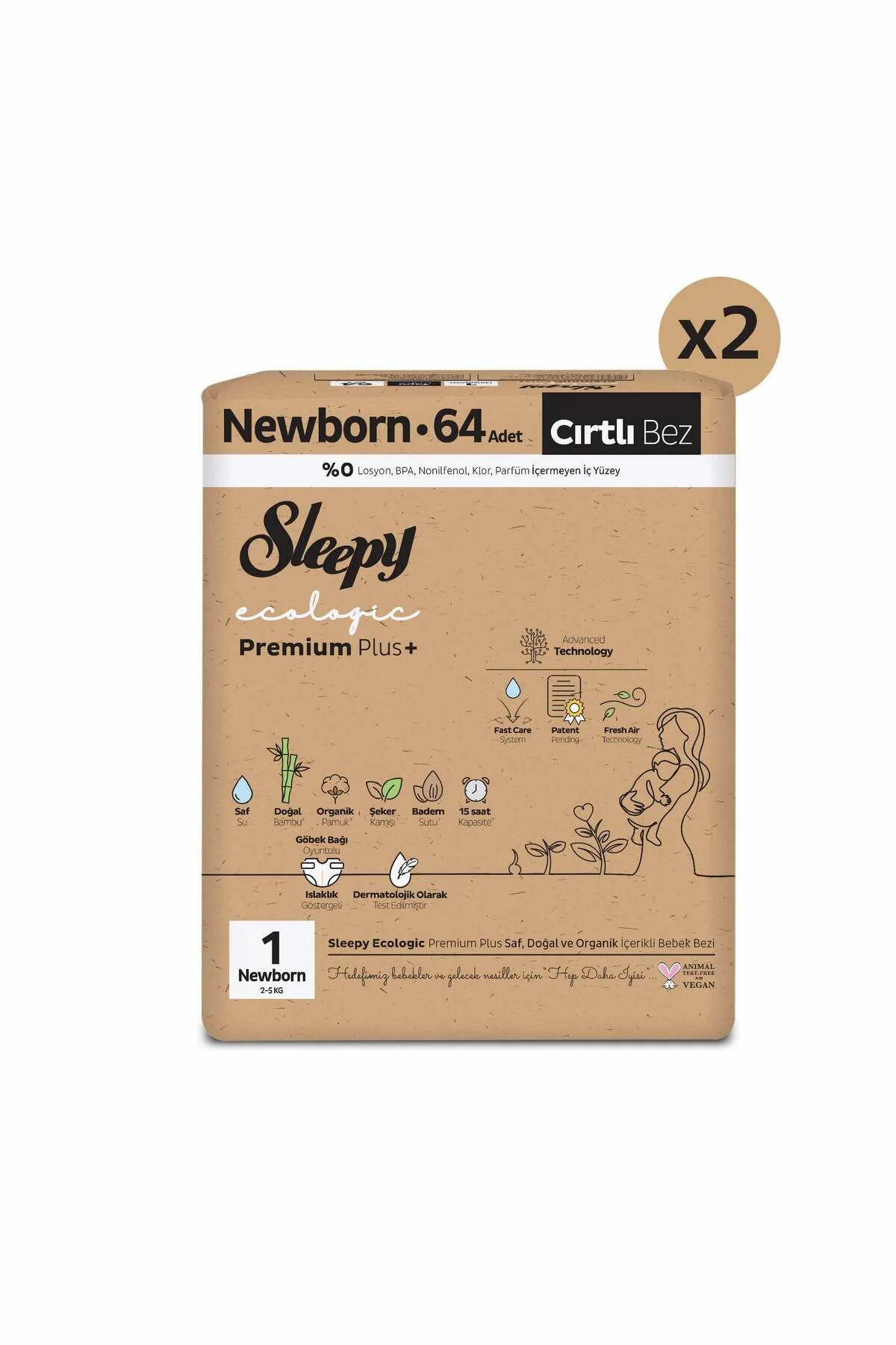 پوشک بچه ECOLOGIC PREMIUM PLUS SUPER PACKAGE BABY NUMBER 1 NEWBORN 128 PC. اورجینال Sleepy