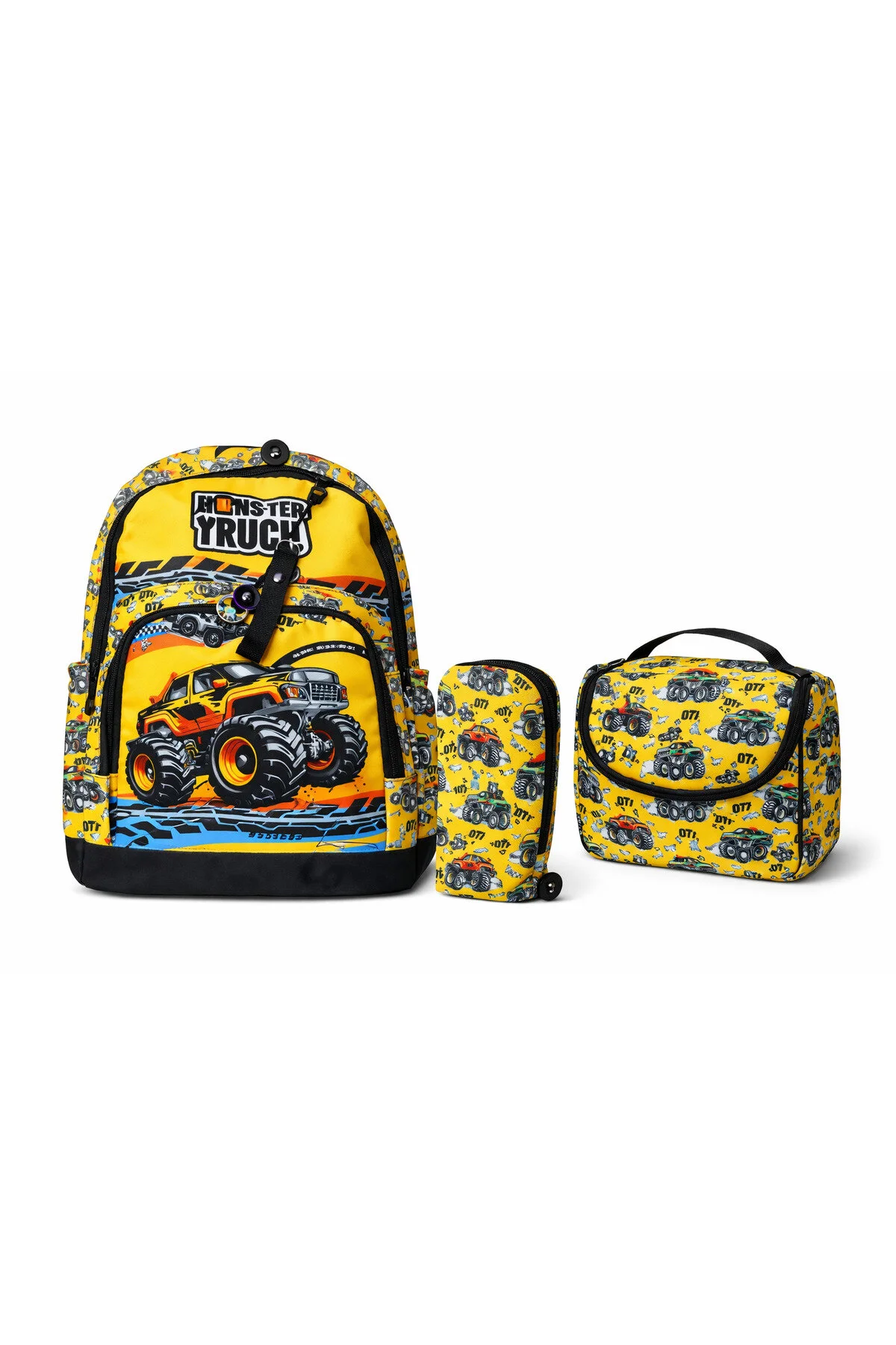 کیف مدرسه مردانه و زنانه MONSTER TRUCK SCHOOL 3 SET BAG جعبه مداد تغذیه CMZ COLLECTİON