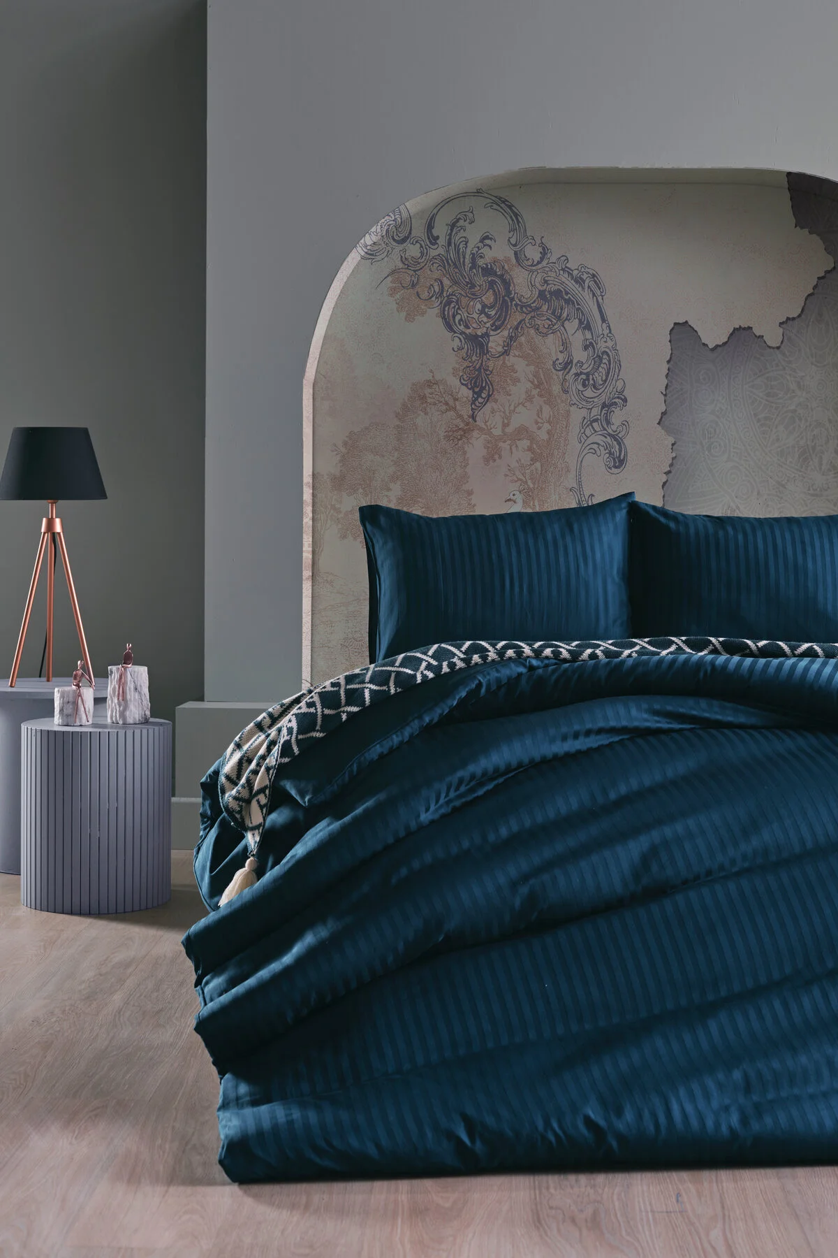 کاور لحاف دو نفره آبی سرویس روتختی جلد دوتایی ساتن Artline مجموعه پادشاه شما Doqu Home