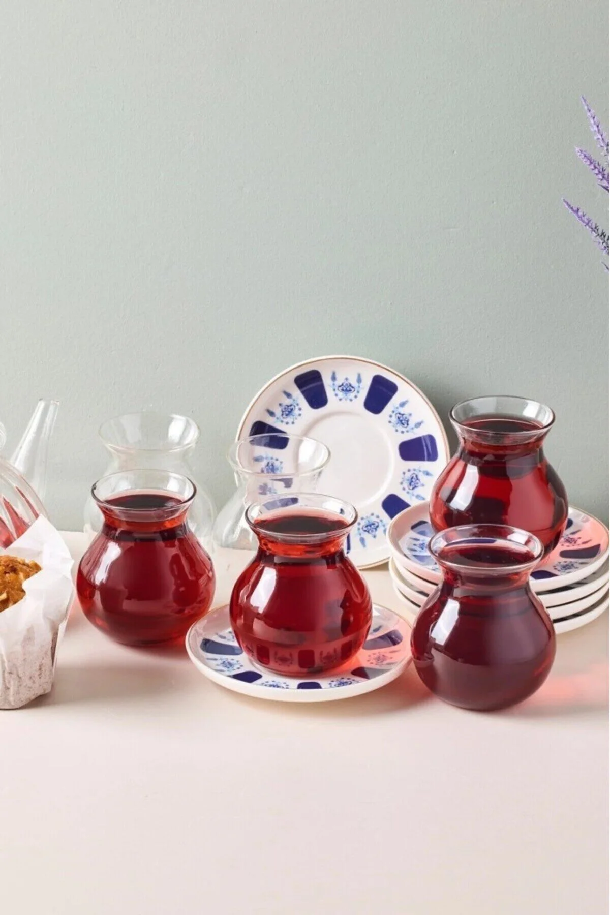 لیوان لالی 12 قطعه 6 نفر چای شیشه ای مجموعه 210 میلی لیتر Perotti