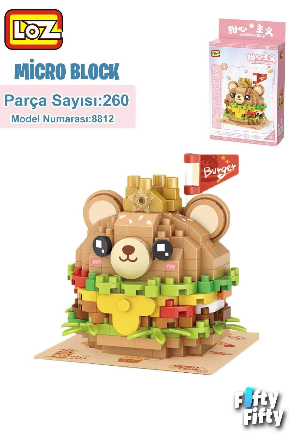 لگو و اسباب بازی های ساخت محور ست ساختنی LOZ MICRO BLOCK SERIES CUTE BURGER 260 PIECE TOY CONSTRUCTION FFLZ 8812 از ترکیه Vagonlife