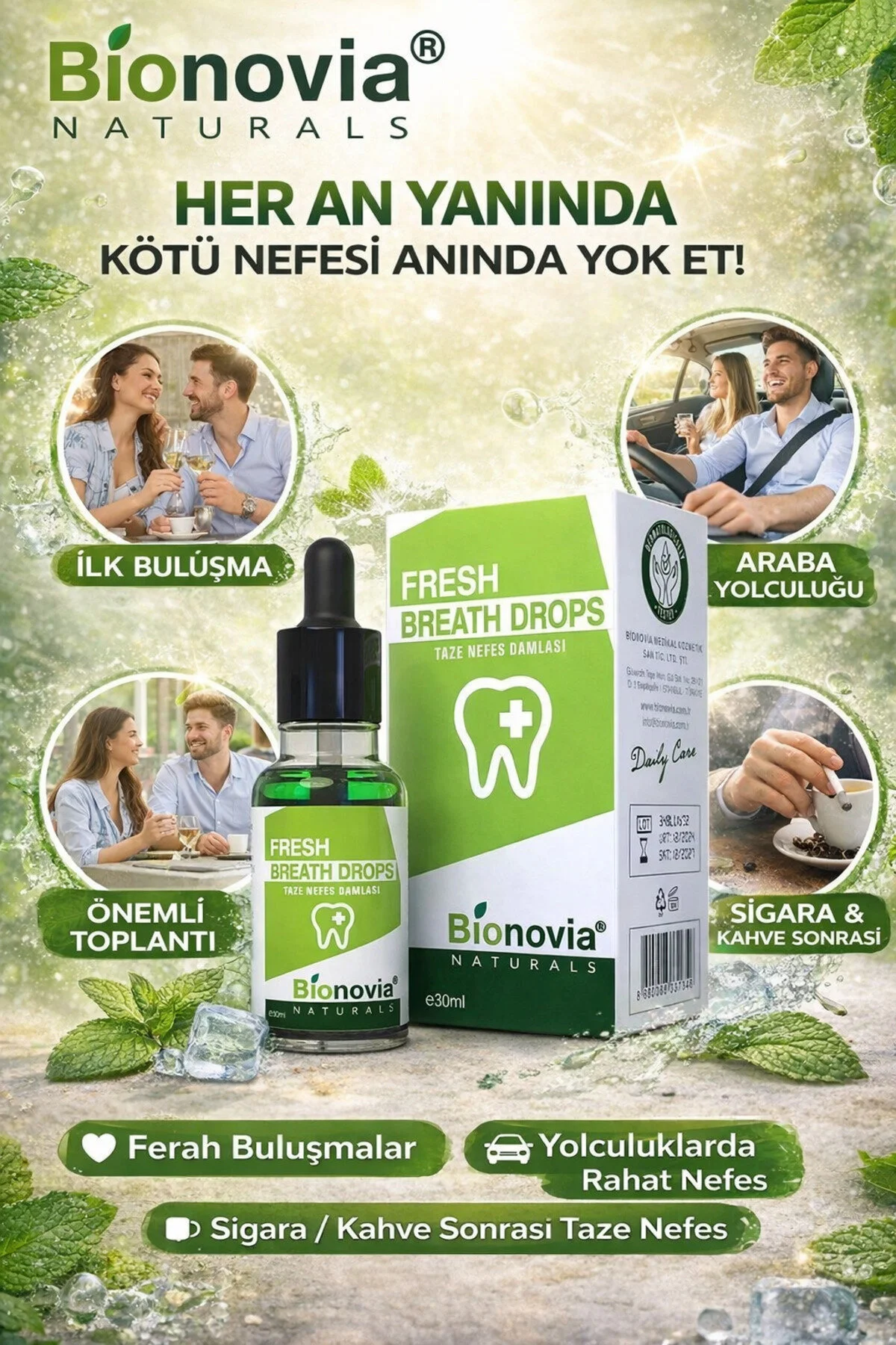 محلول دهان شویه طبیعی و وگان با طعم نعناع 30 میلی لیتر Bionovia