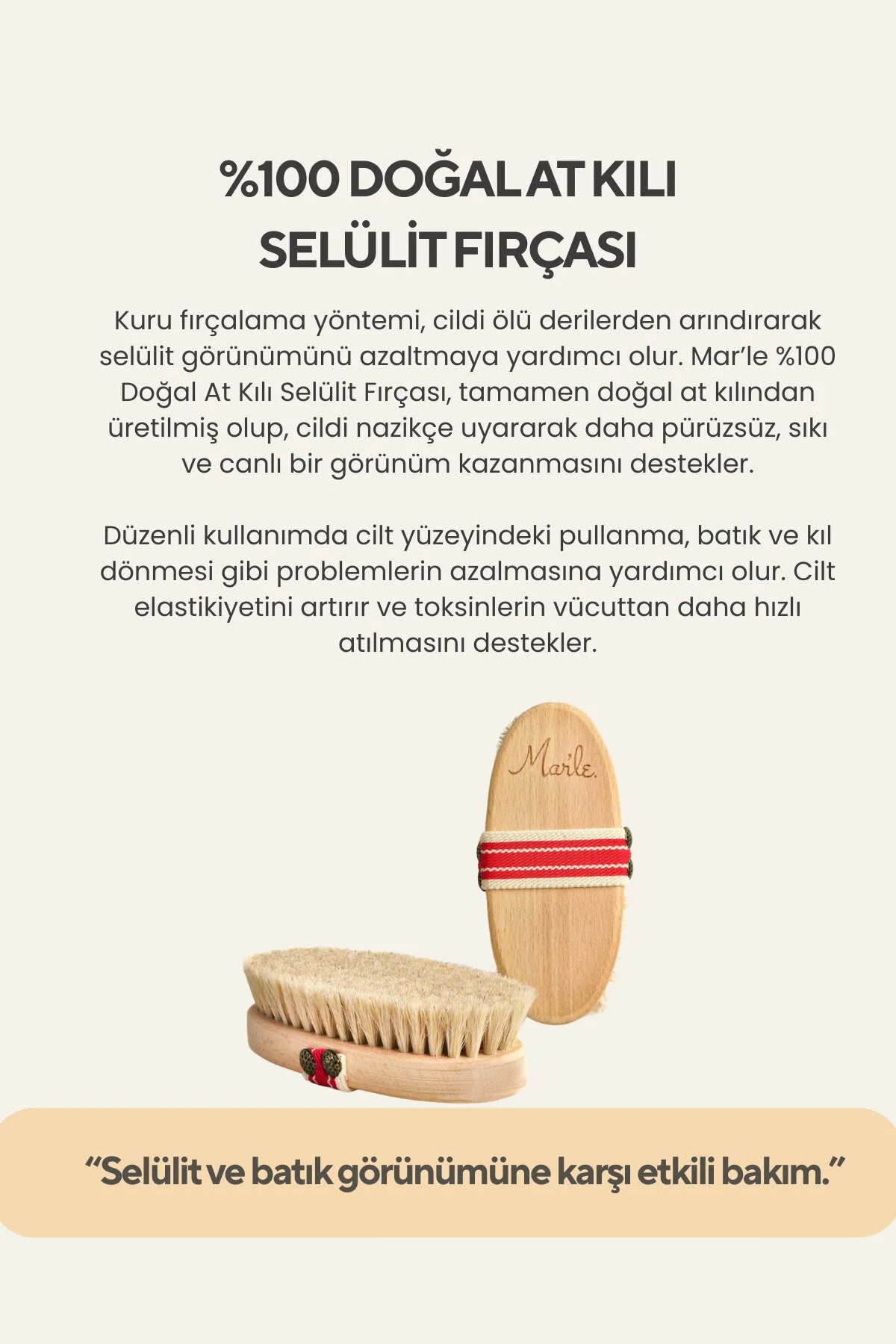 MAR’LE مسواک سلولیت ۱۰۰٪ طبیعی موی اسب (جعبهی هدیهی کیسهی ذخیرهسازی)