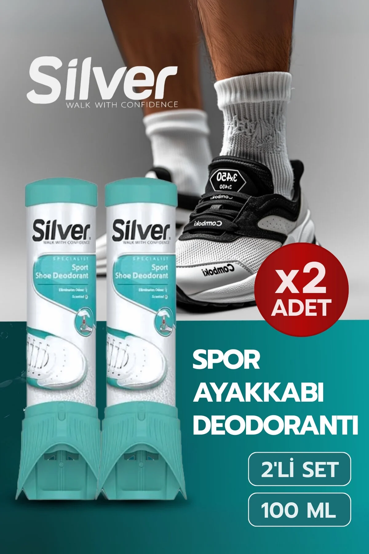 مراقبت کفش 2 عطر دئودورانت تازه تسکین دهنده اسپری پیشگیرانه به 100 میل جذب می شود Silver