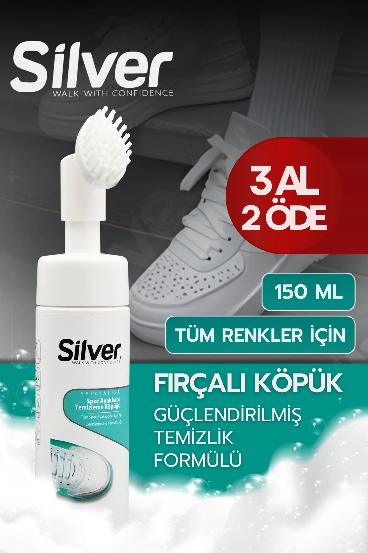 مراقبت کفش اسپرت برس برای تمیز کردن فوم فرمول تقویت شده 150 میل Silver
