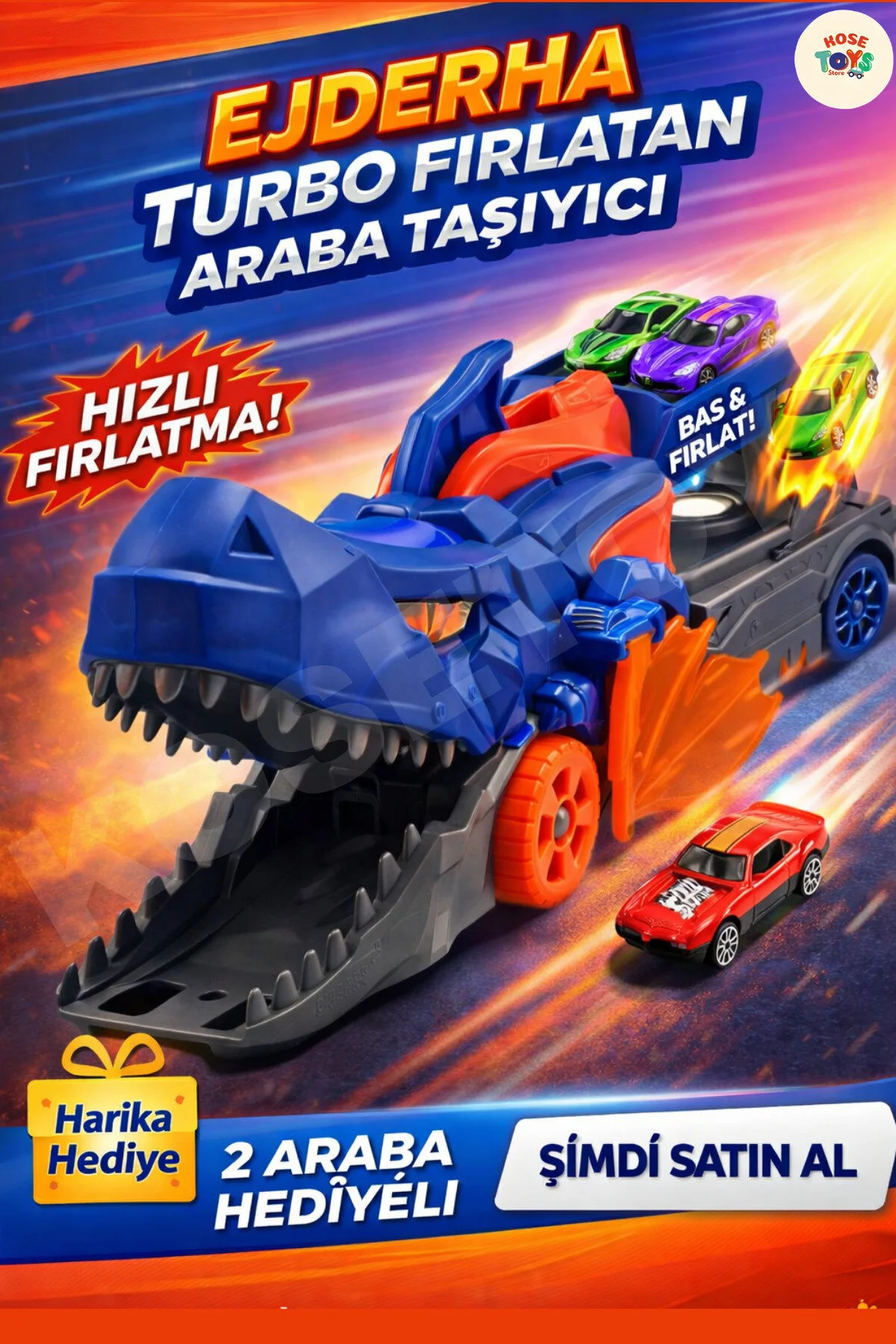 ماشین اسباب بازی پرتاب کننده اژدها کامیون BLUE با 2 هدیه kosetoys