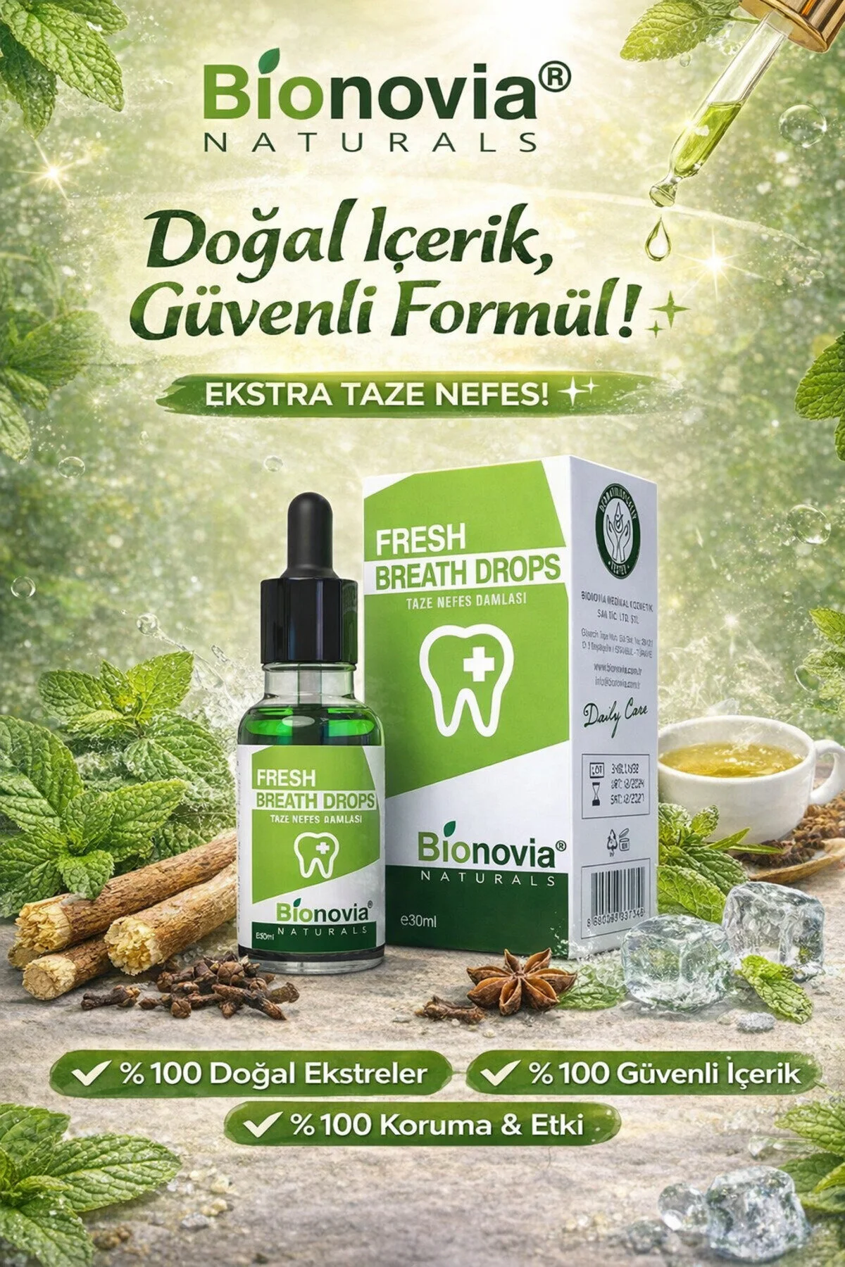 محلول دهان شویه طبیعی و وگان با طعم نعناع 30 میلی لیتر Bionovia