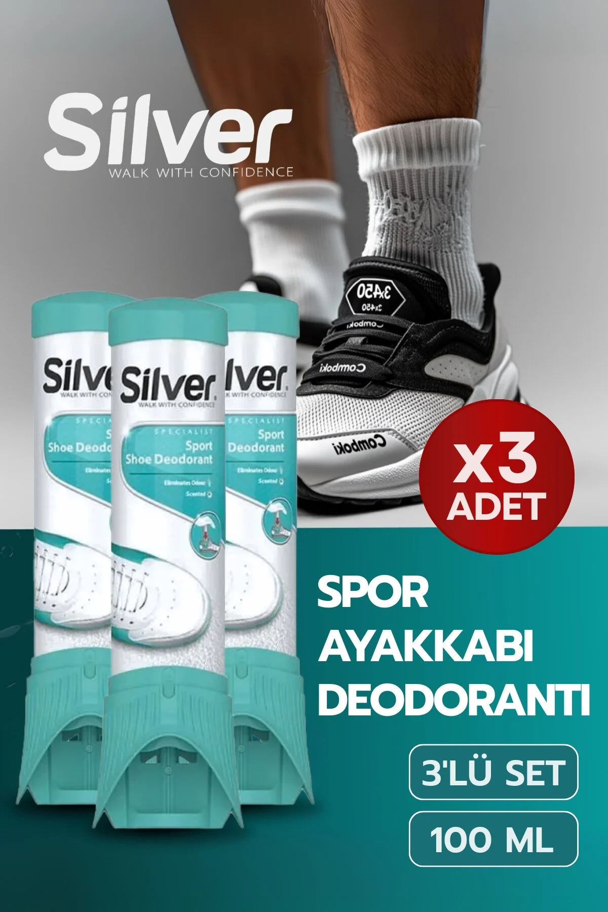 مراقبت کفش عطر دئودورانت تسکین دهنده اسپری پیشگیرانه تازه 100 میلی لیتر 3 قطعه Silver