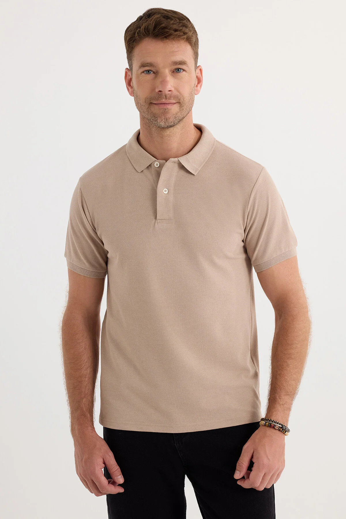 تی شرت یقه پولو مردانه پارچه باریک و ای نرم مسطح PIKE BEIGE POLO COLLAR T SHIRT Tudors