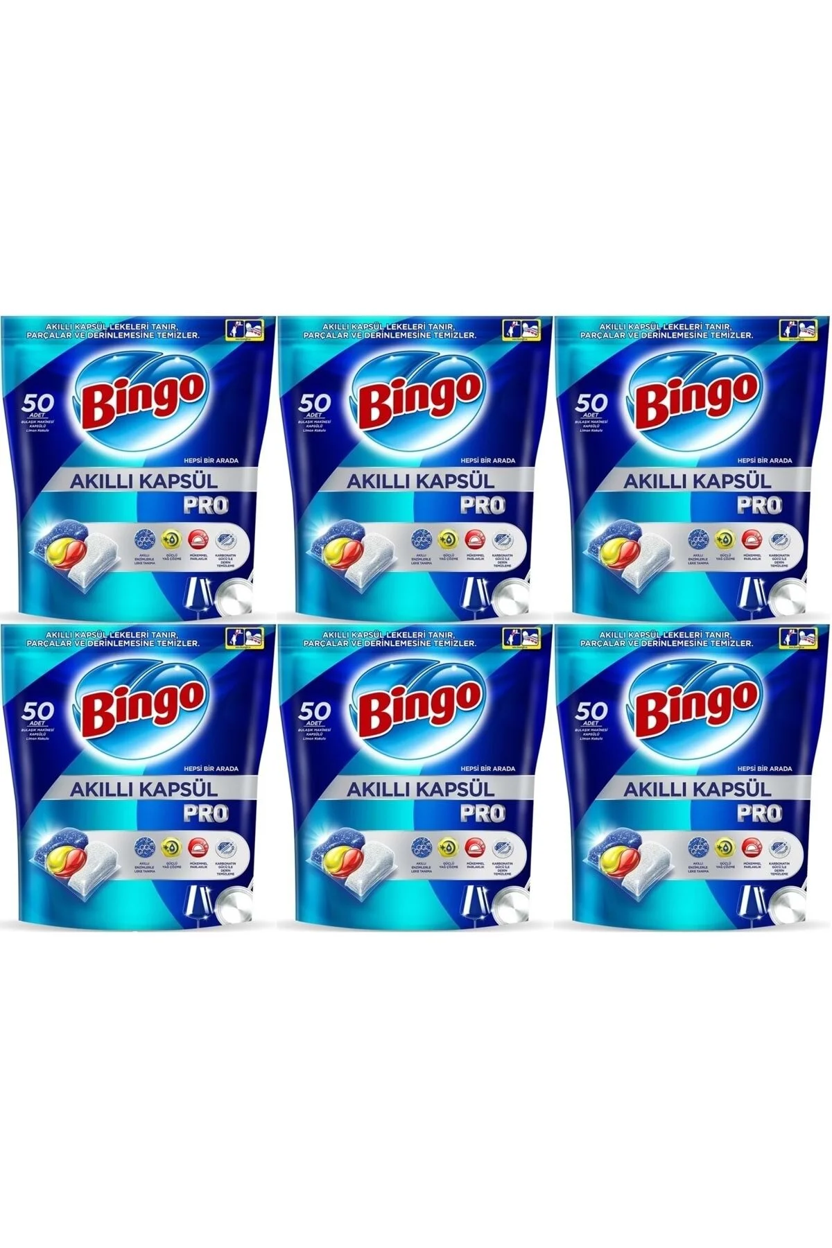 قرص و پودر ماشین ظرفشویی تبلت مواد شوینده SMART CAPSULE PRO 300 قطعه معطر لیمو 6PK 50 Bingo