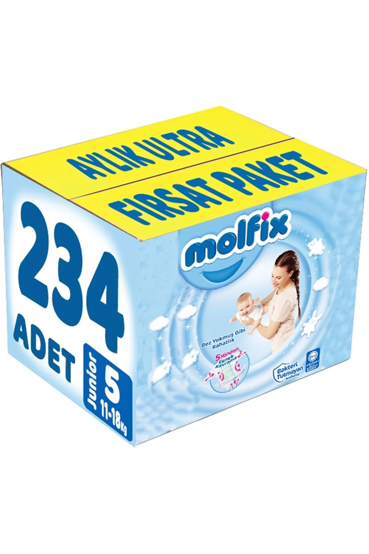 پوشک بچه سایز بچه: 5 11 18 کیلوگرم جونیور 234 تکه ماهانه ULTRA PK اورجینال Molfix