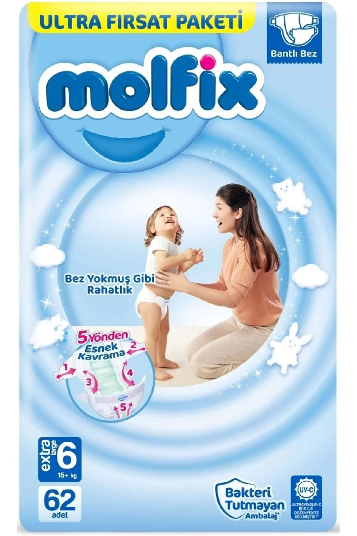 پوشک بچه سایز 6 بسته 62 عددی فوق العاده بزرگ اورجینال Molfix