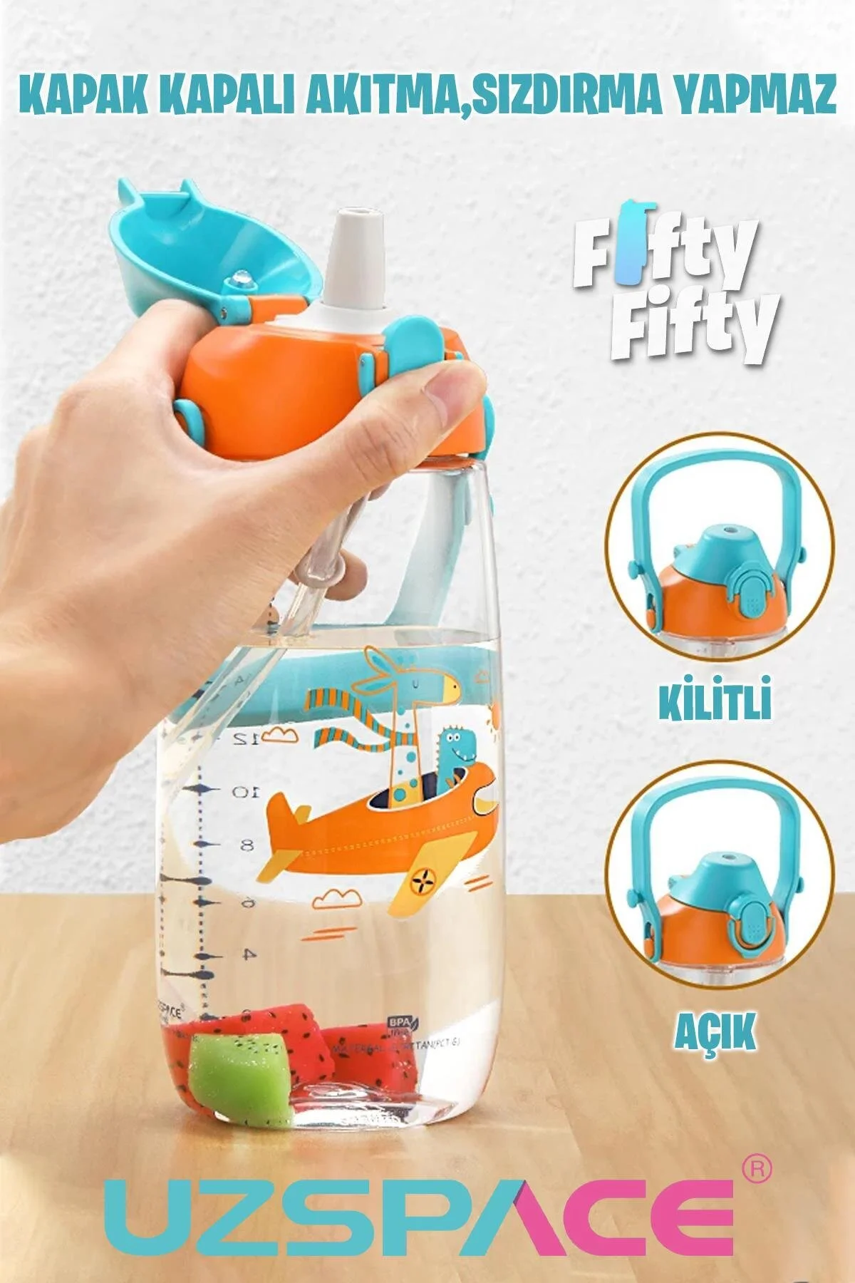 قمقمه ورزشی دخترانه و پسرانه بچگانه PIPETLI 680 ML بند گردن TRISTAN جریان آب کودکان KUTULU FFUZ2202680 Uzspace