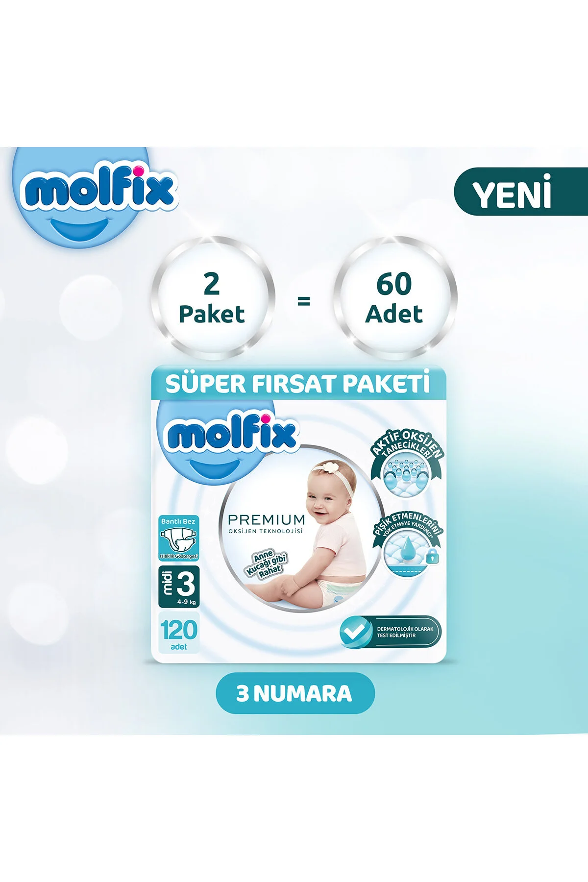 پوشک بچه پکیج سوپر دیل پرمیوم 3 سایز 120 عدد اورجینال Molfix