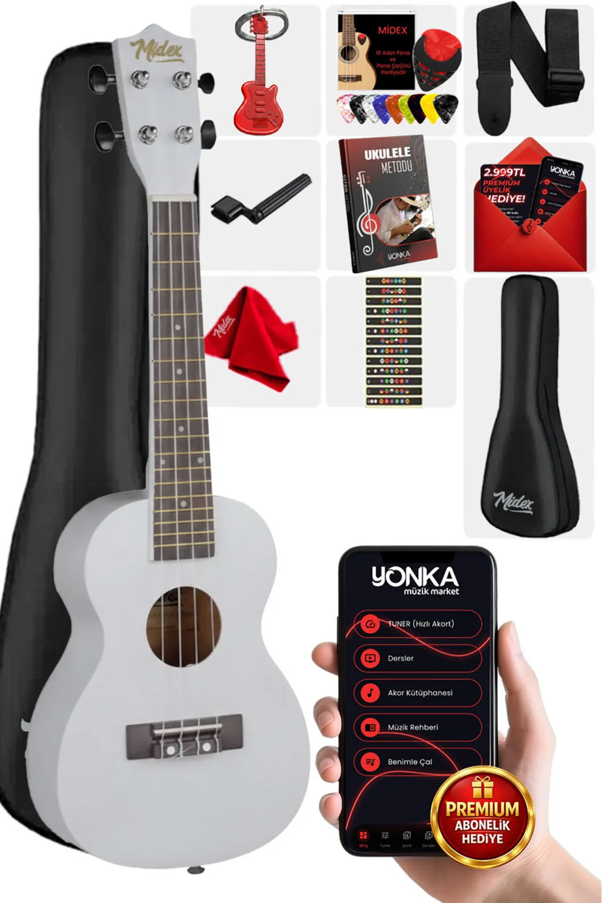 اوکلله UKX 233WH سفید CONCERT UKULELE روش حلق آویز PENA Midex