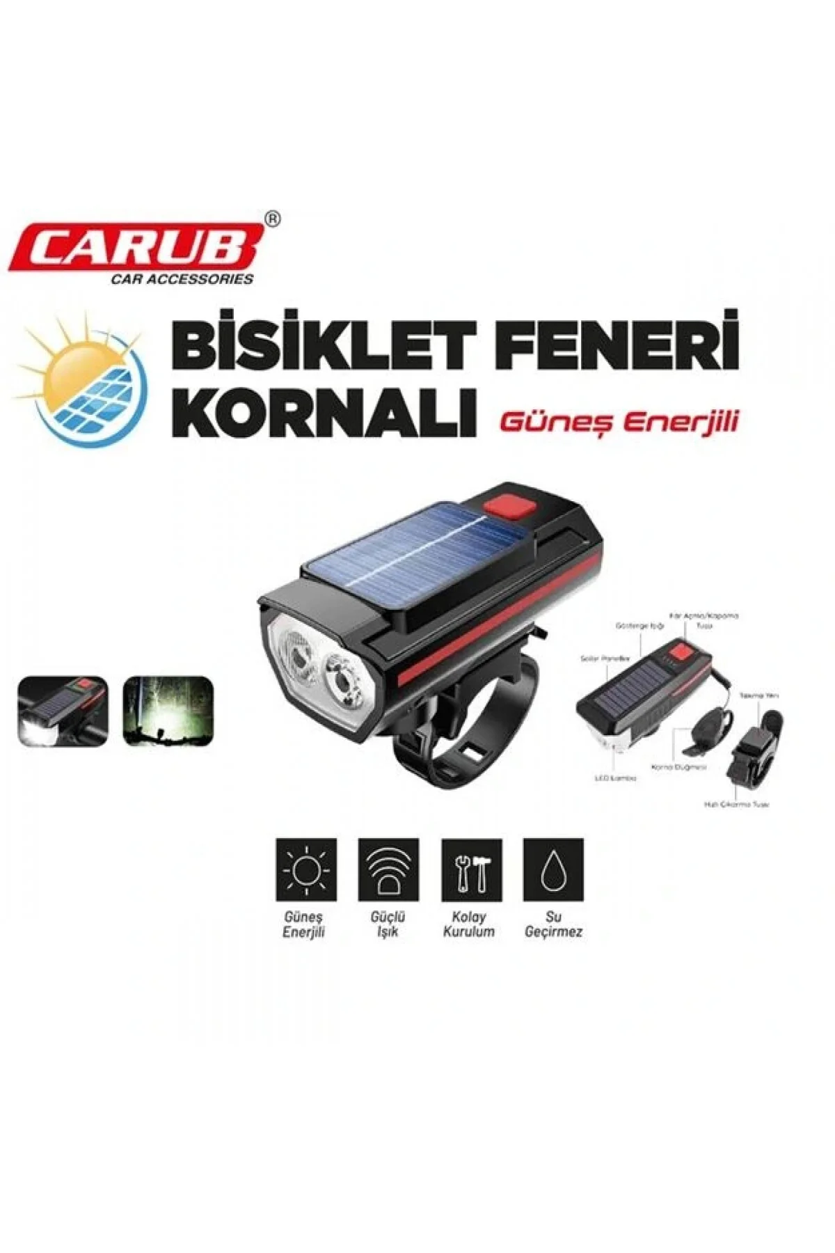 چراغ جلو دوچرخه انرژی خورشیدی HORPER BICYCLE LIGHTHOUSE LED Alkan MB
