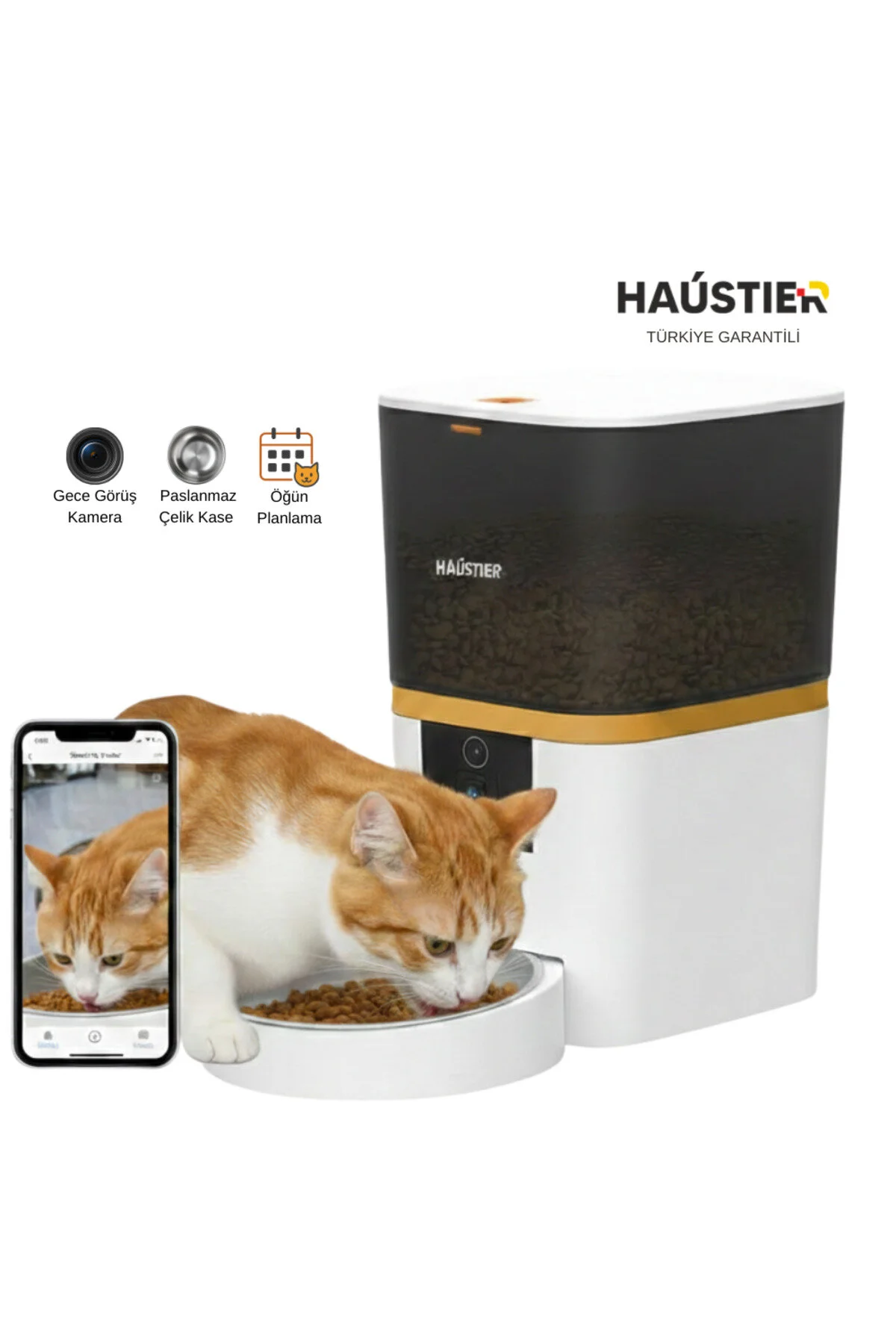ظرف آب و غذای گربه سگ سفید وغذای Qq005 Cat Dog Container Automatic کنترل از راه دور تماس صوتی دوربین کاسه فلزی  Haustier