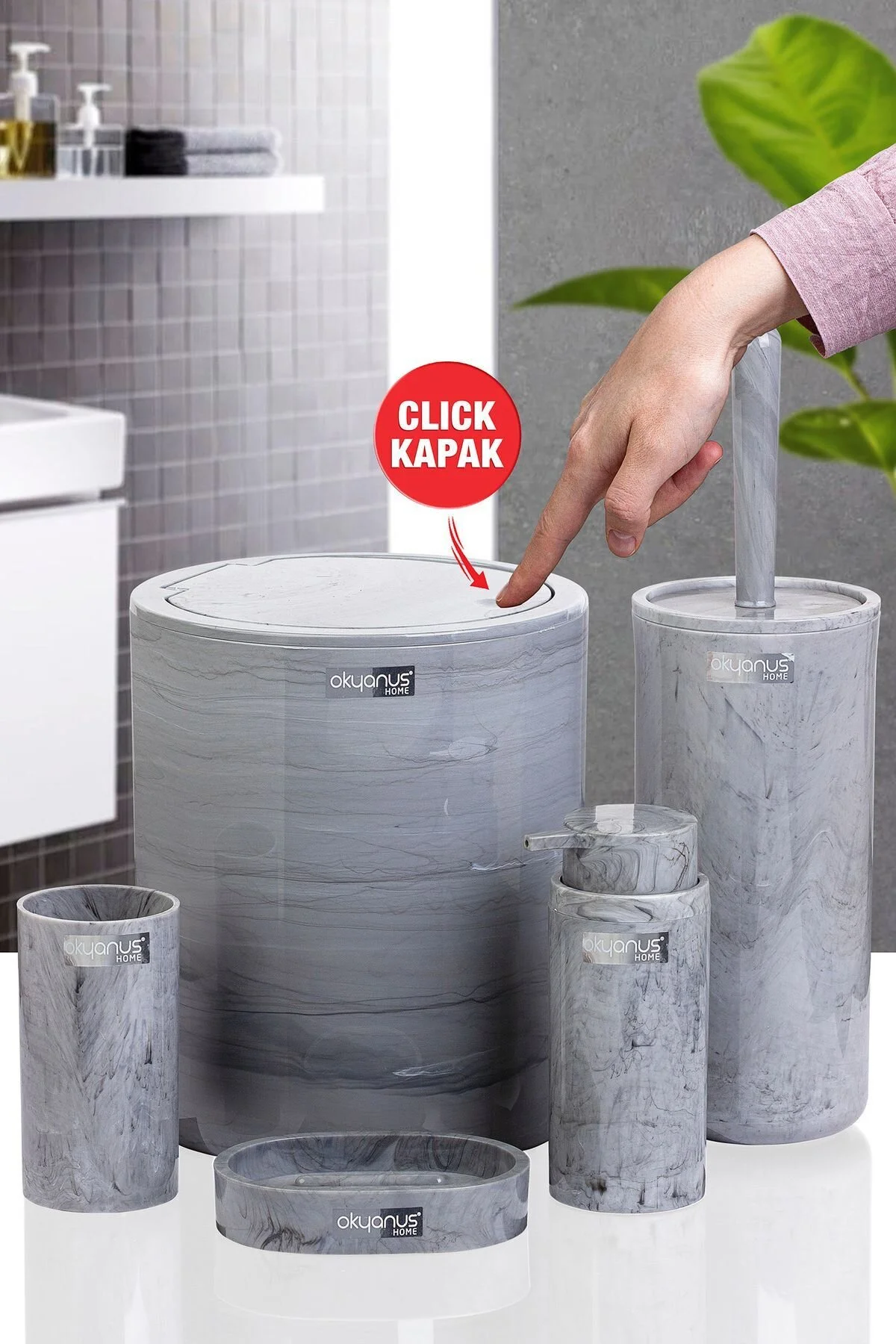 Okyanus Home سرویس حمام 5 تکه با طرح مرمر گرد OKY-513