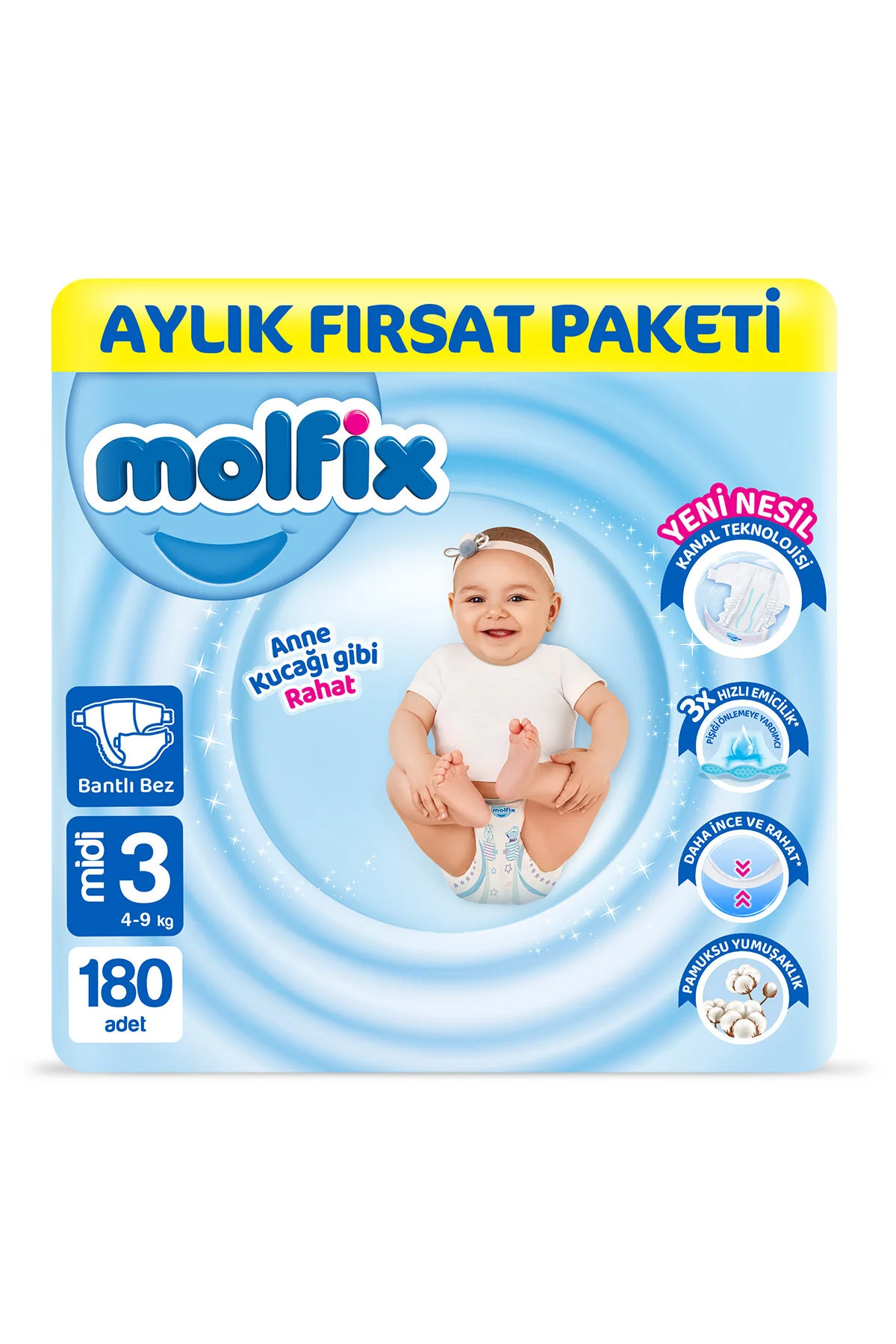پوشک بچه سایز 3 میدی بسته فرصت ماهانه 180 عدد اورجینال Molfix