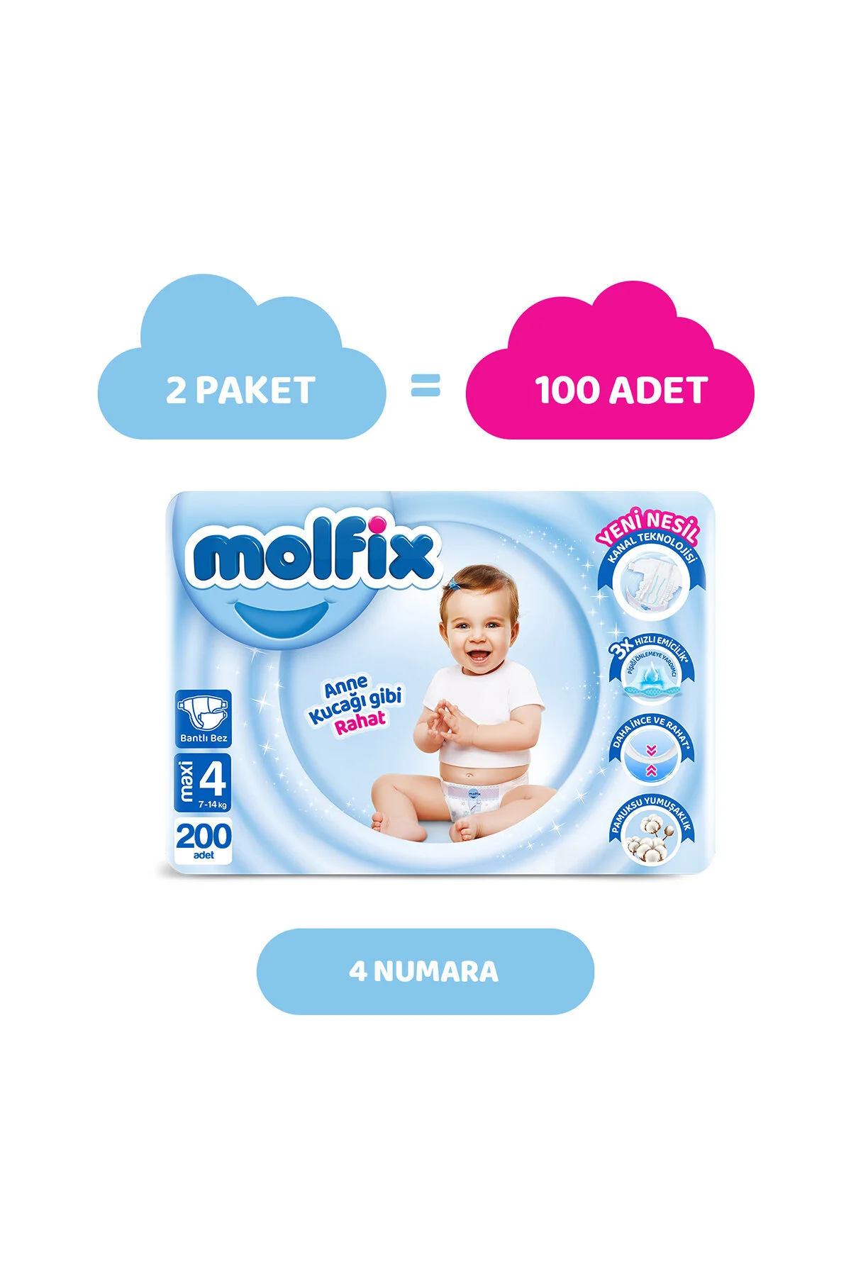پوشک بچه سایز 4 ماکسی هایپر اکونومی بسته 200 عددی اورجینال Molfix