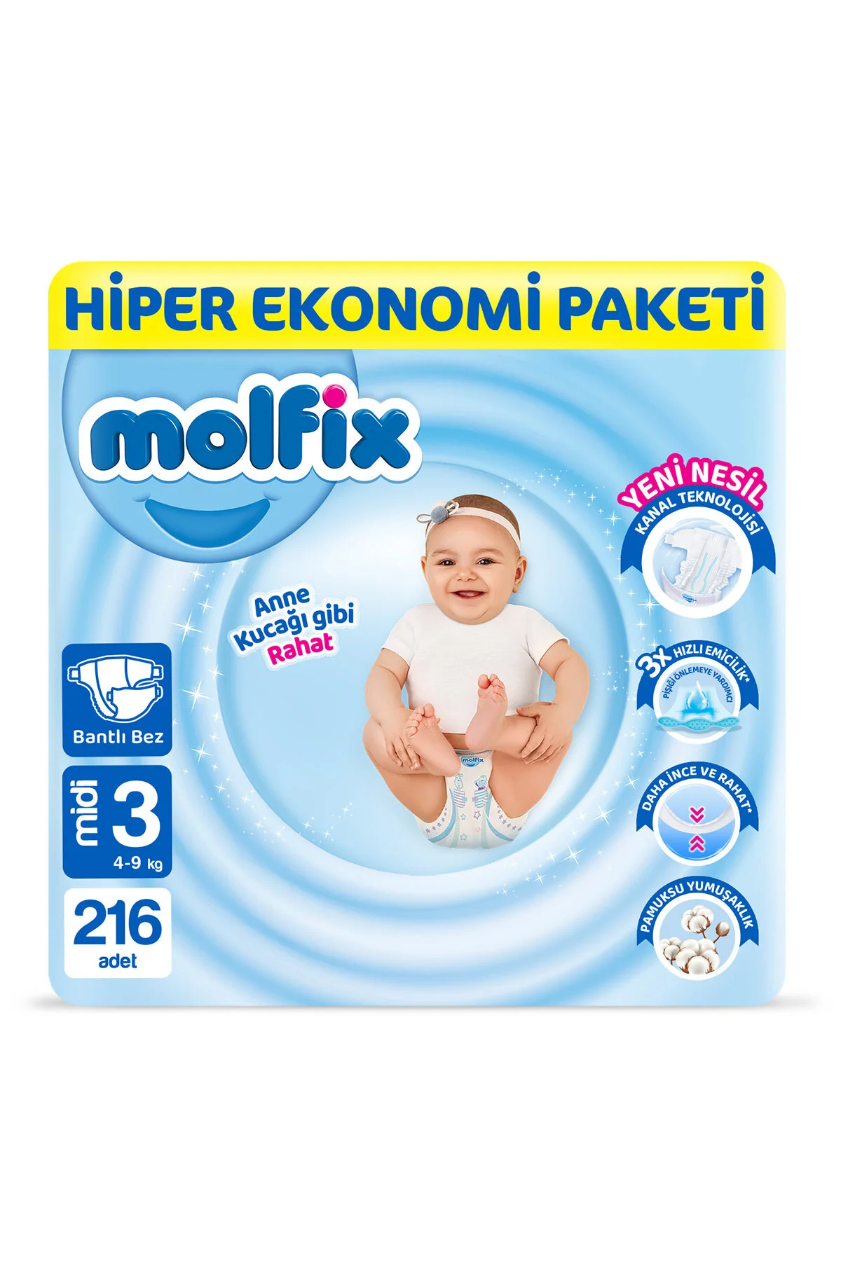 پوشک بچه سایز 3 میدی هایپر اکونومی بسته 216 عددی اورجینال Molfix