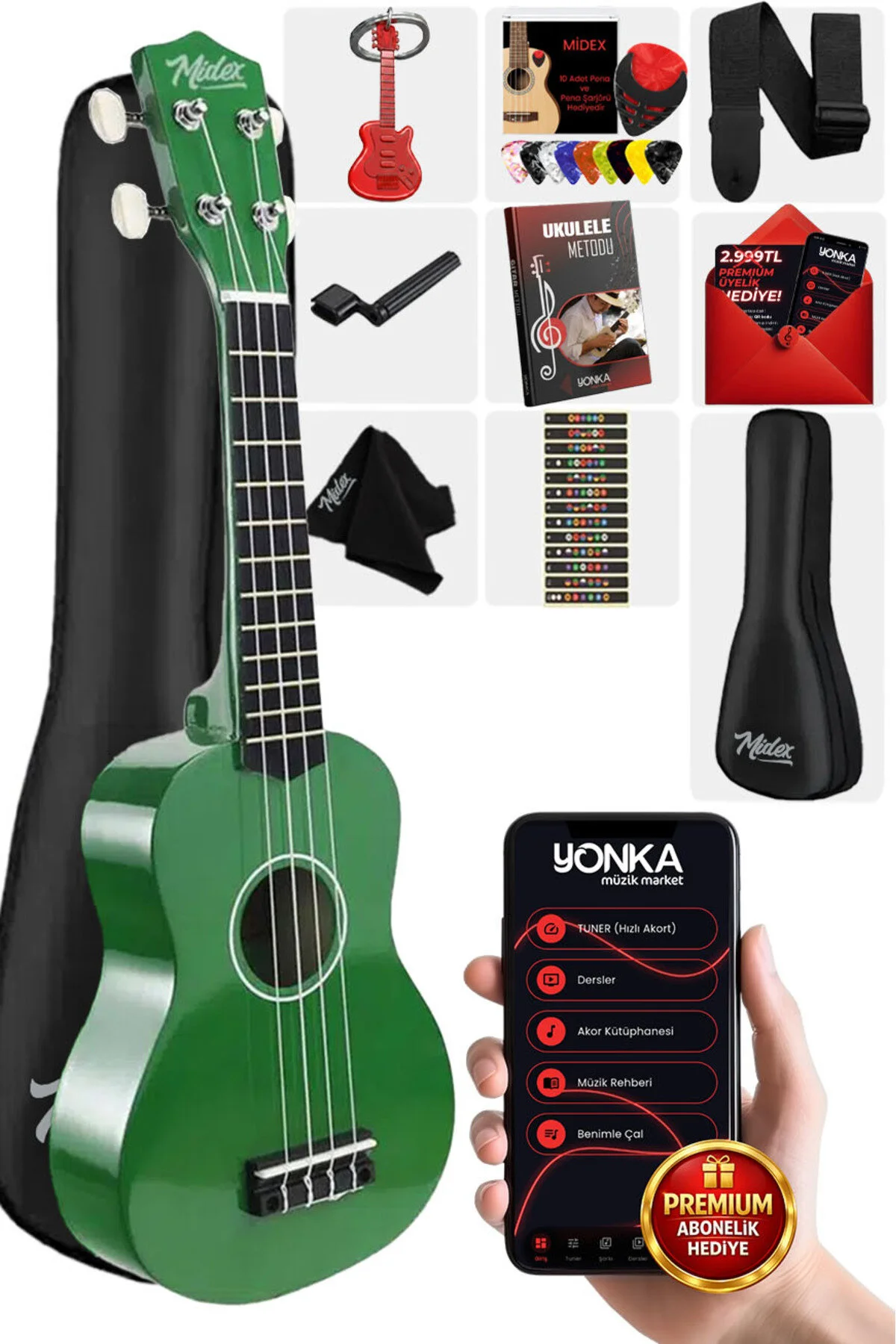 اوکلله UKX 901GR SOPRANO GREEN UKULELE روش آویزان PENA Midex