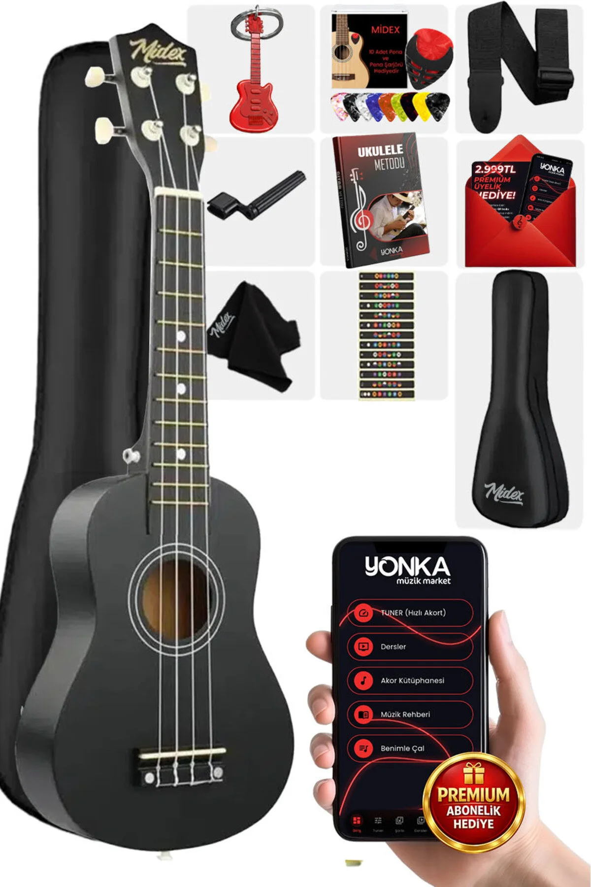 اوکلله UKX 233BK کنسرت سیاه UKULELE روش آویزان پنا Midex