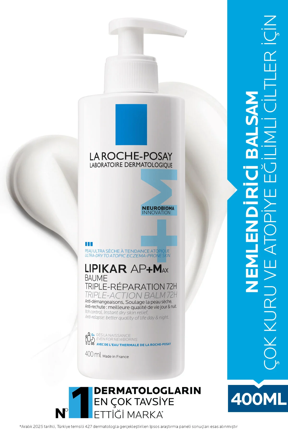La Roche Posay بالم مرطوب کننده لیپیکار بالم AP AP پوست خشک و آتوپی 400 میلی لیتر