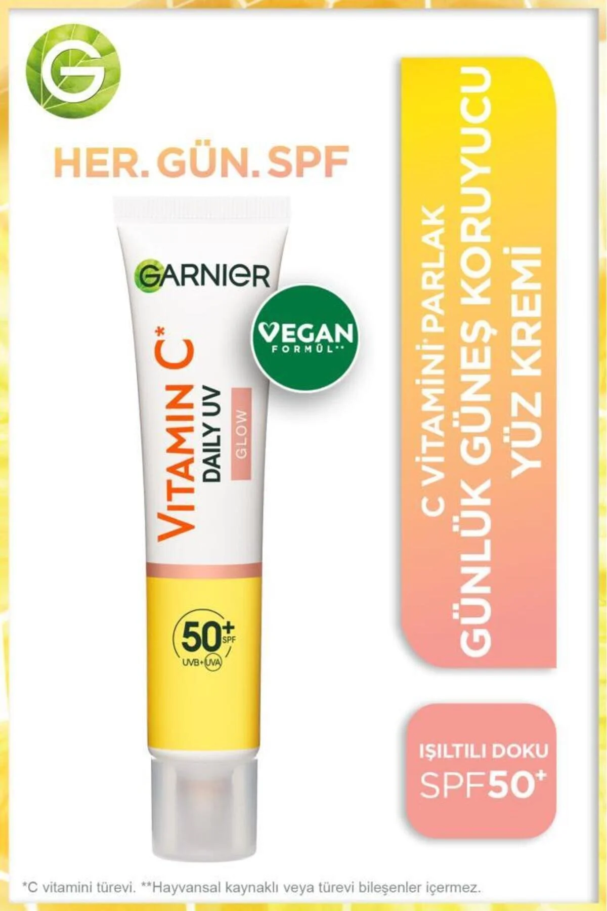 Garnier ضد آفتاب روزانه حفاظتی بافت درخشان کرم صورتی SPF50 حاوی ویتامین C 40 میلی لیتر