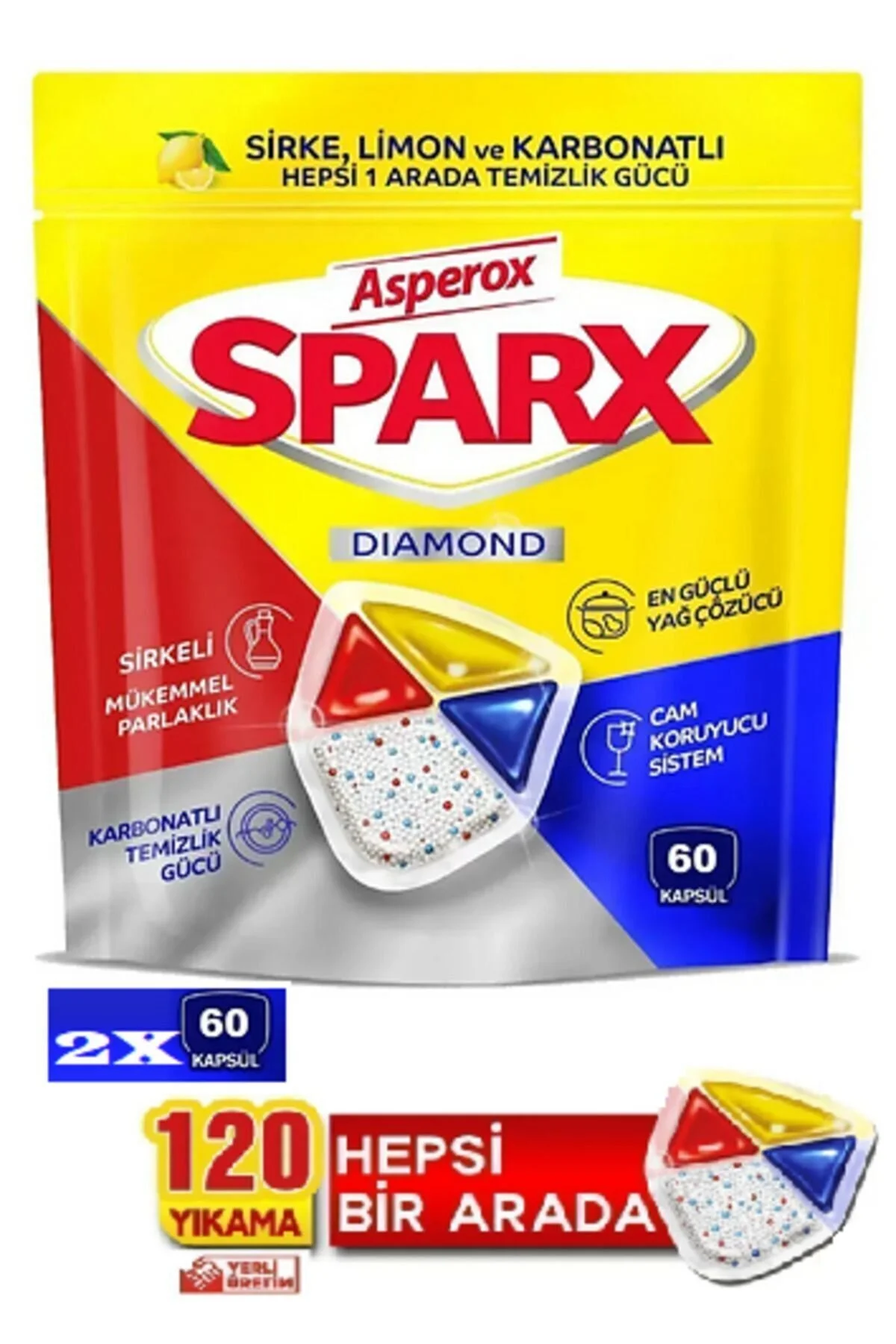 قرص و پودر ماشین ظرفشویی بسته های SPARX 60'S X 2 120 شستشو ASPEROX