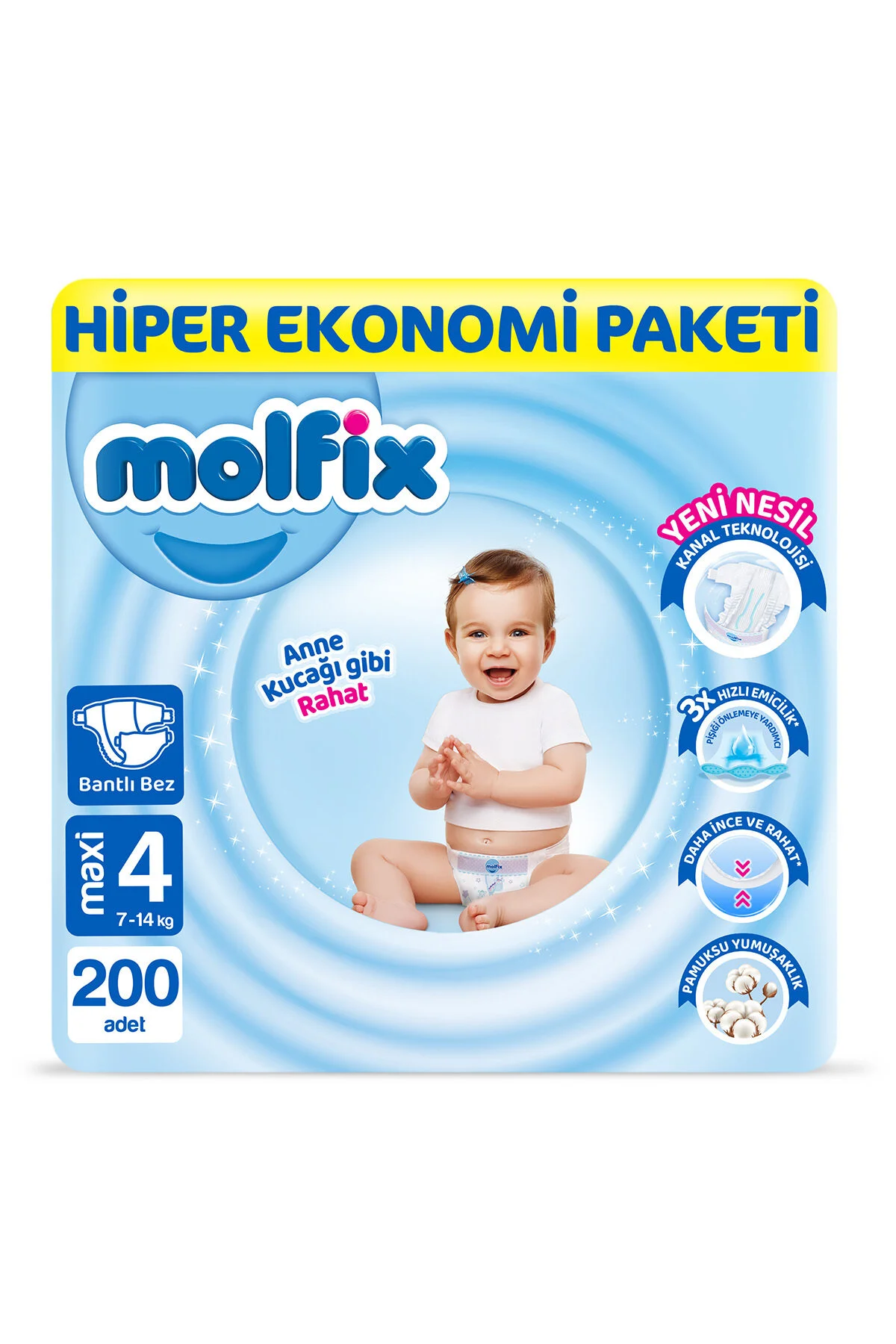 پوشک بچه سایز 4 ماکسی هایپر اکونومی بسته 200 عددی اورجینال Molfix