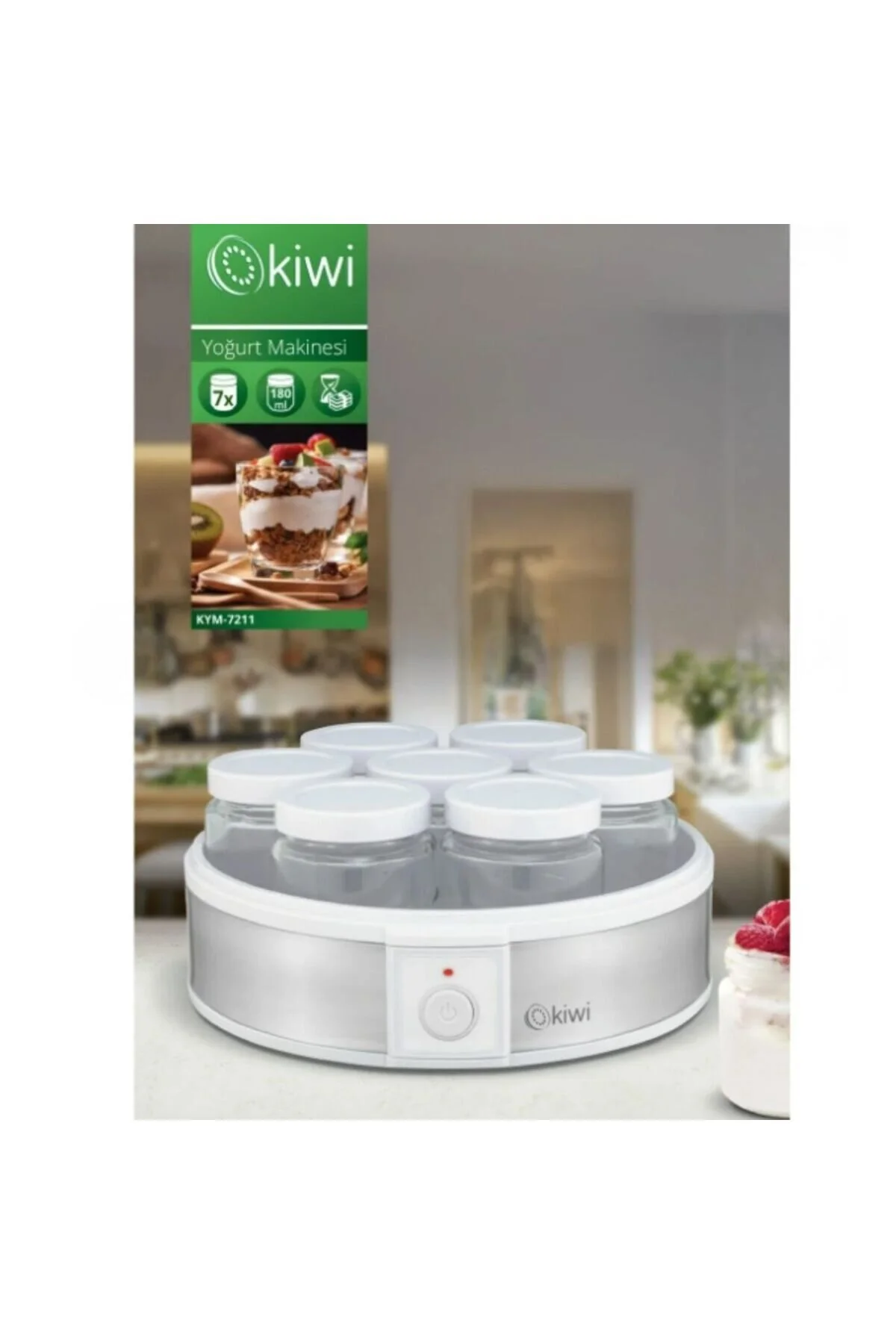 ماست ساز ماشین سازی شیشه ای استیل ضد زنگ طبیعی خانگی KYM 7211 اورجینال Kiwi
