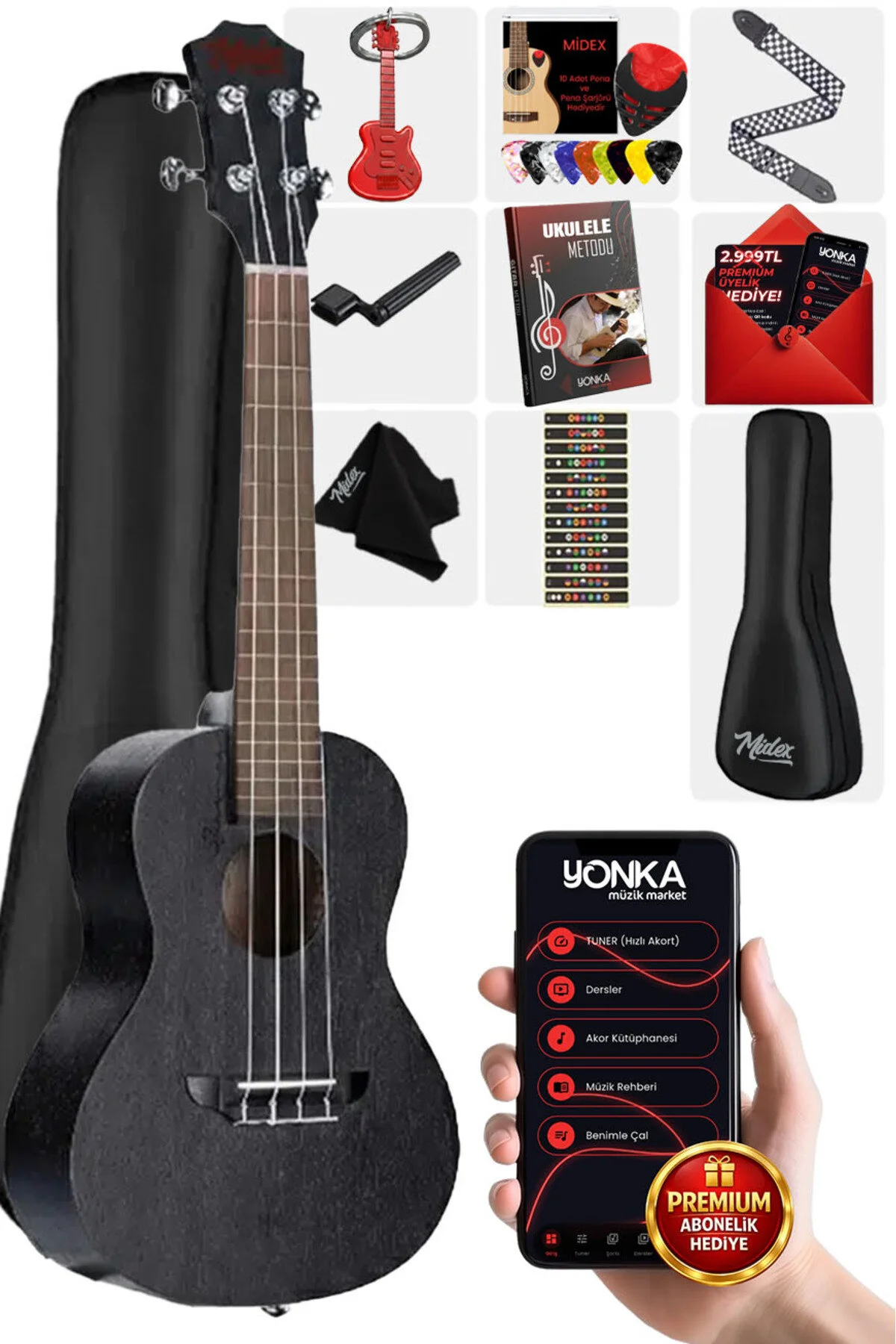 اوکلله UKX 233BKT کنسرت سیاه UKULELE TUNER HANGA BAG یدکی روش PENA Midex