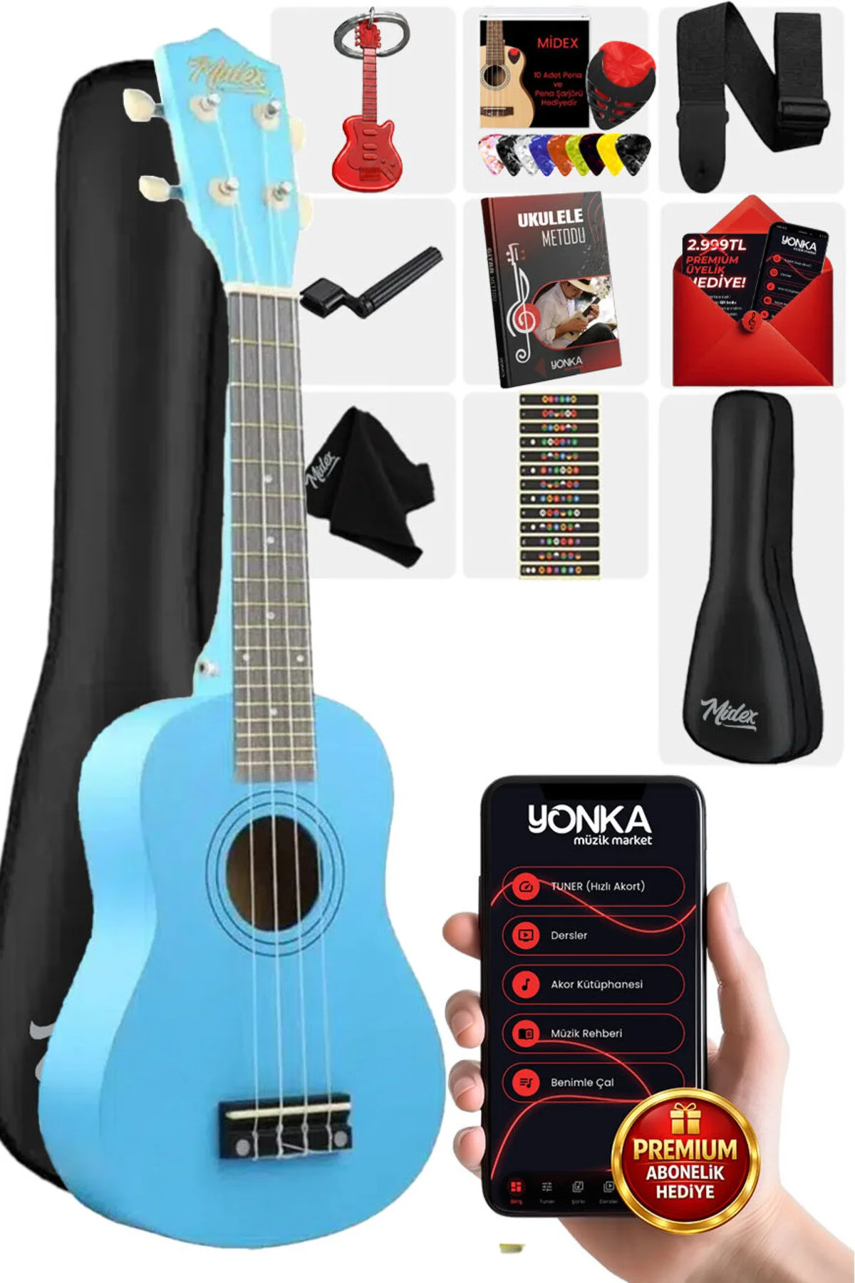 اوکلله UKX 233BL کنسرت آبی UKULELE روش آویزان PENA Midex