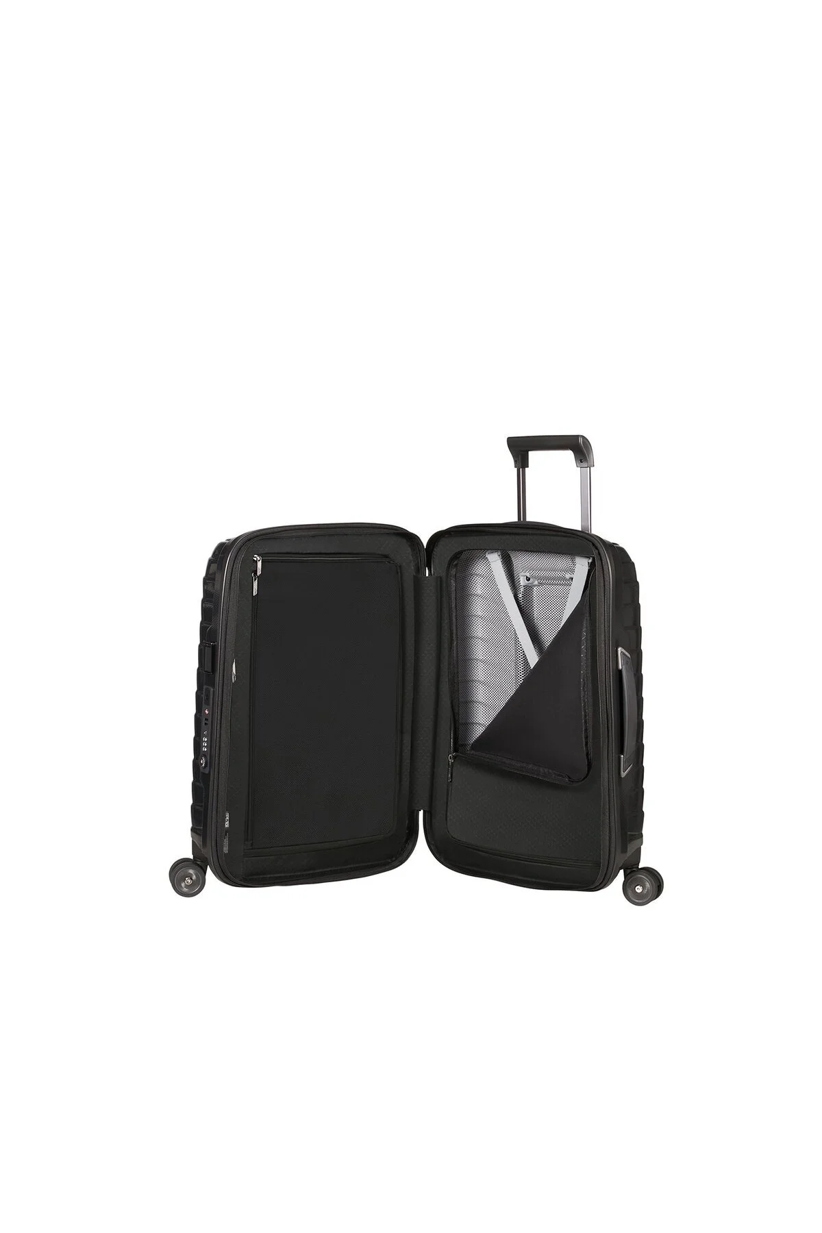 چمدان و ساک مشکی مردانه زنانه Proxis اسپینر 4 چرخ مفصلی در کابین اندازه 55 سانتی متر 90031 Samsonite