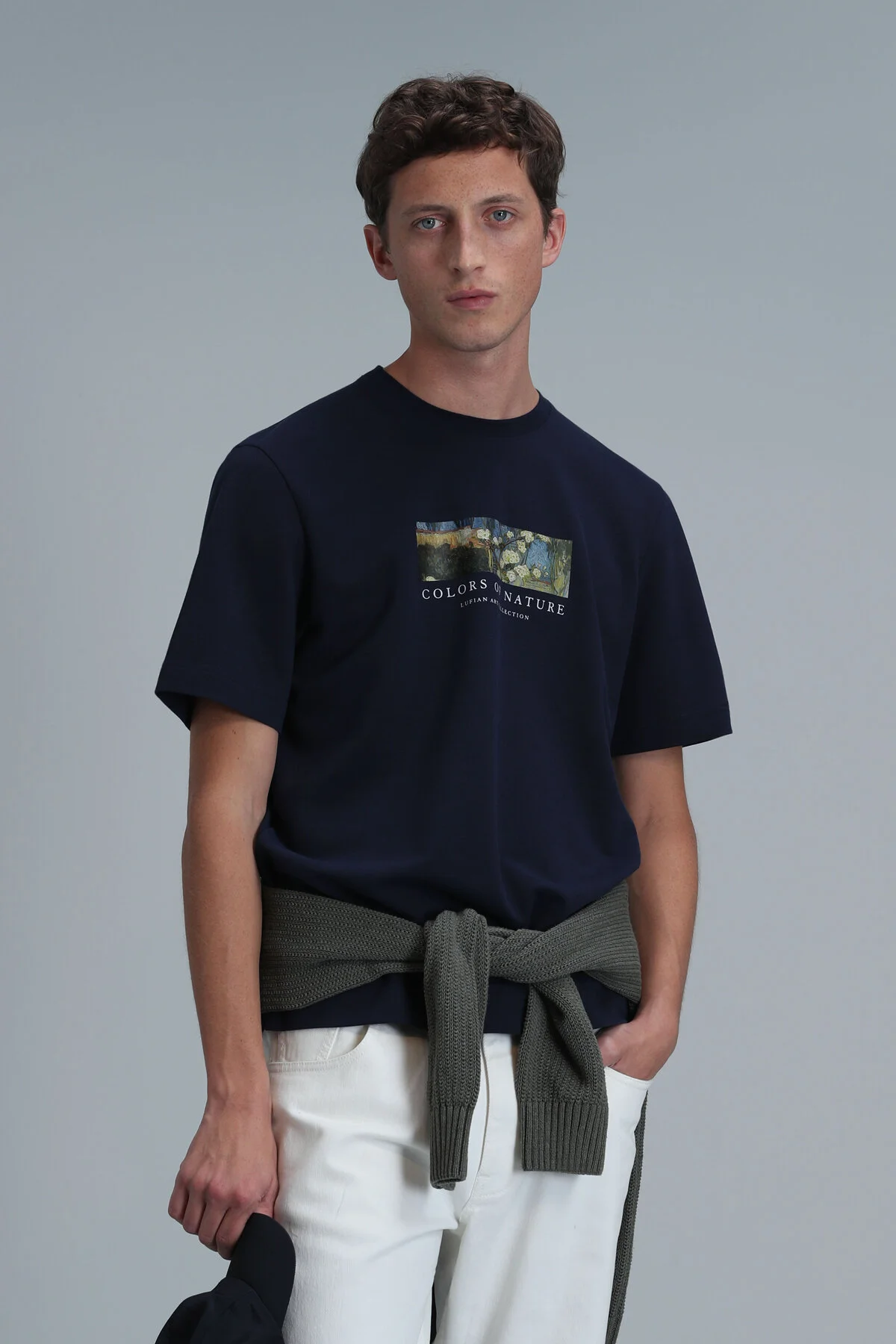 تی شرت سایز بزرگ مردانه گرافیکی BIANCA NAVY BLUE Lufian
