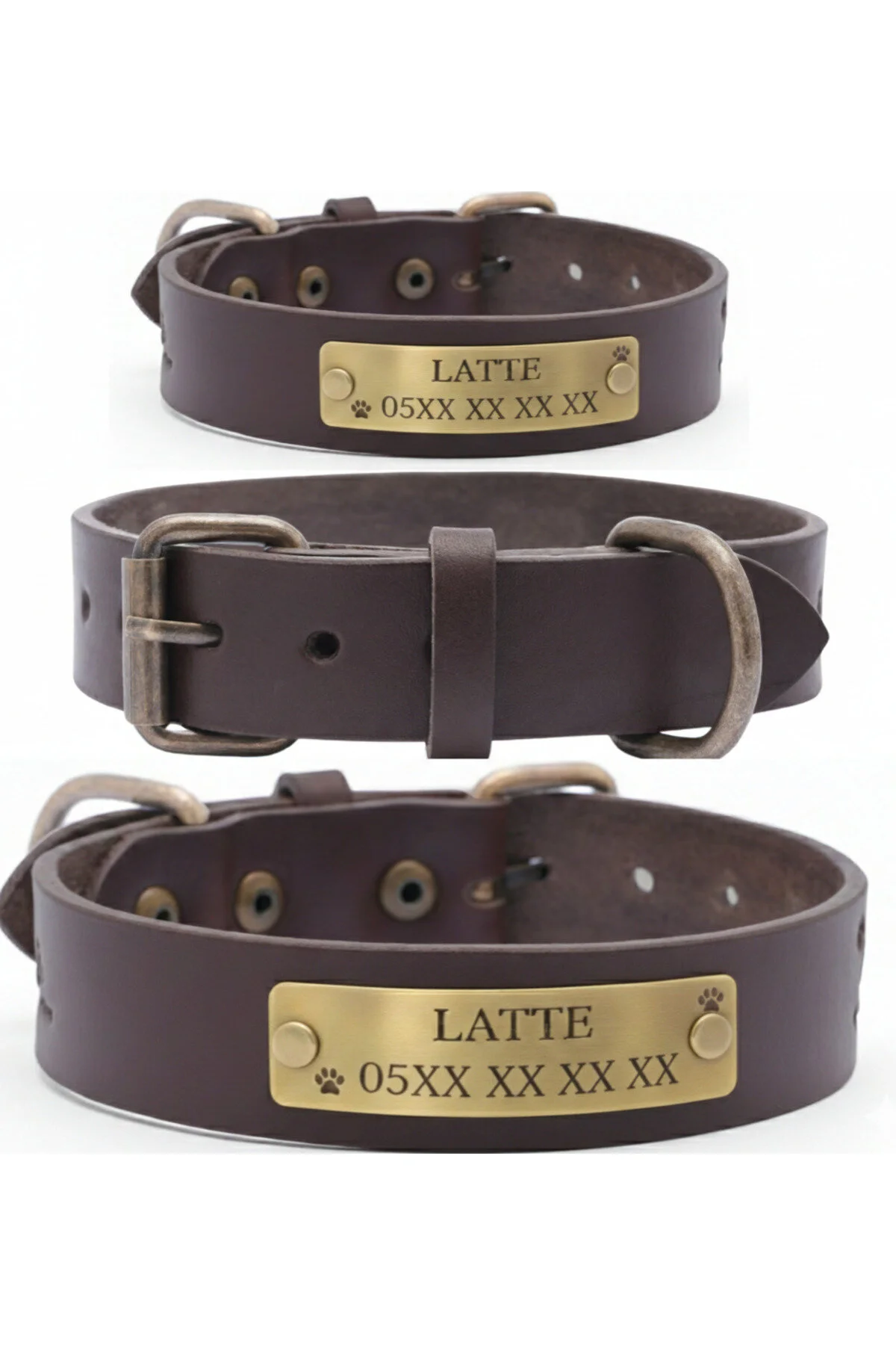 قلاده سگ نام شخصی چرم گیاهی طبیعی حلقه D جوش داده شده از جنس استنلس استیل اورجینال Bakani Leather