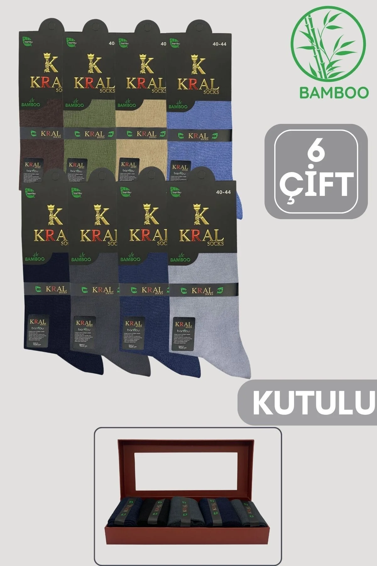جوراب جعبه 6 جفت بلند بامبو مردانه مدل عطری بافت ظریف بدون درز KRAL SOCKS
