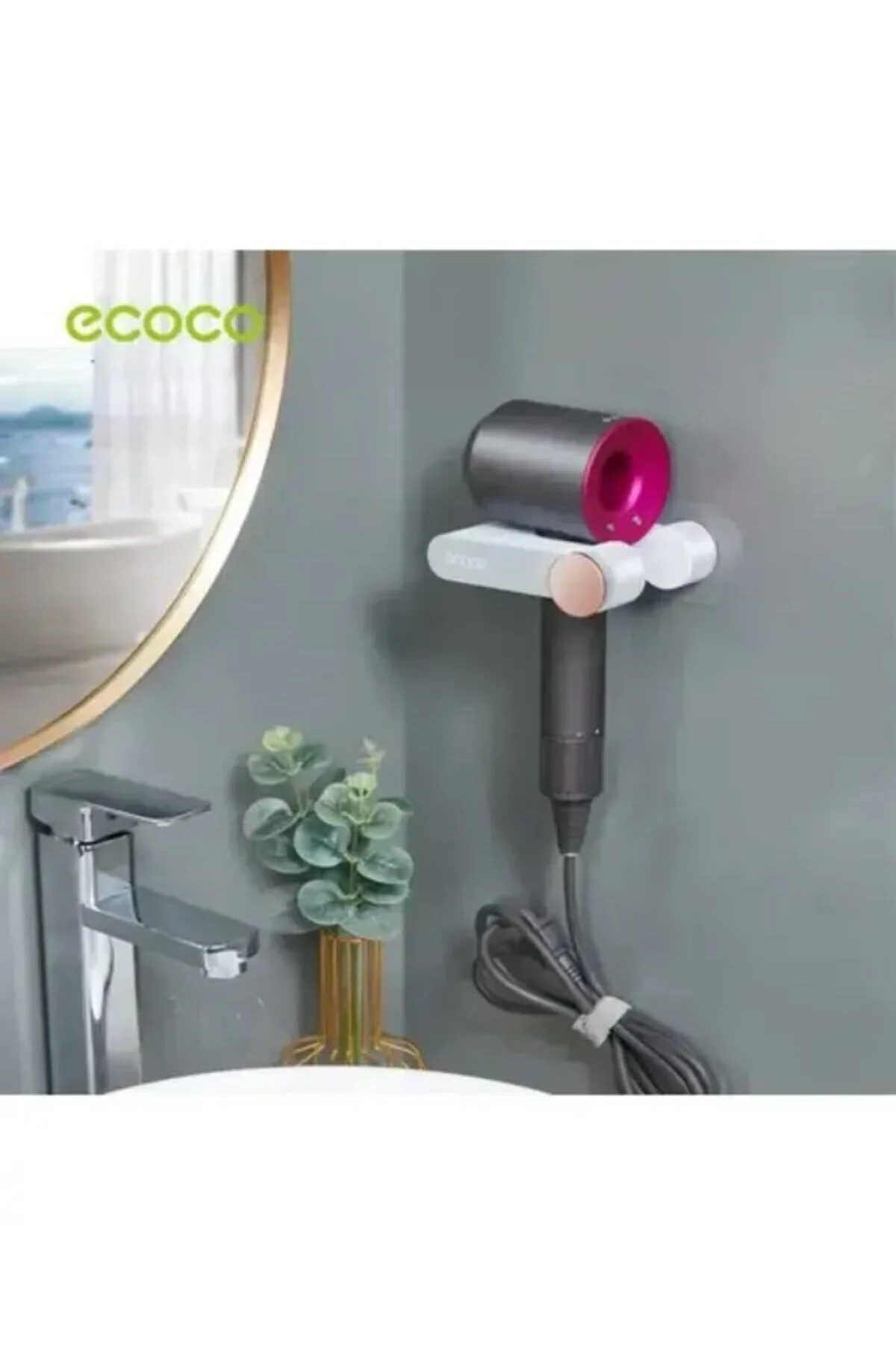 نظم‌دهنده حمام ECOCO خاکستری سفید با دارنده سشوار چسب Miecoco
