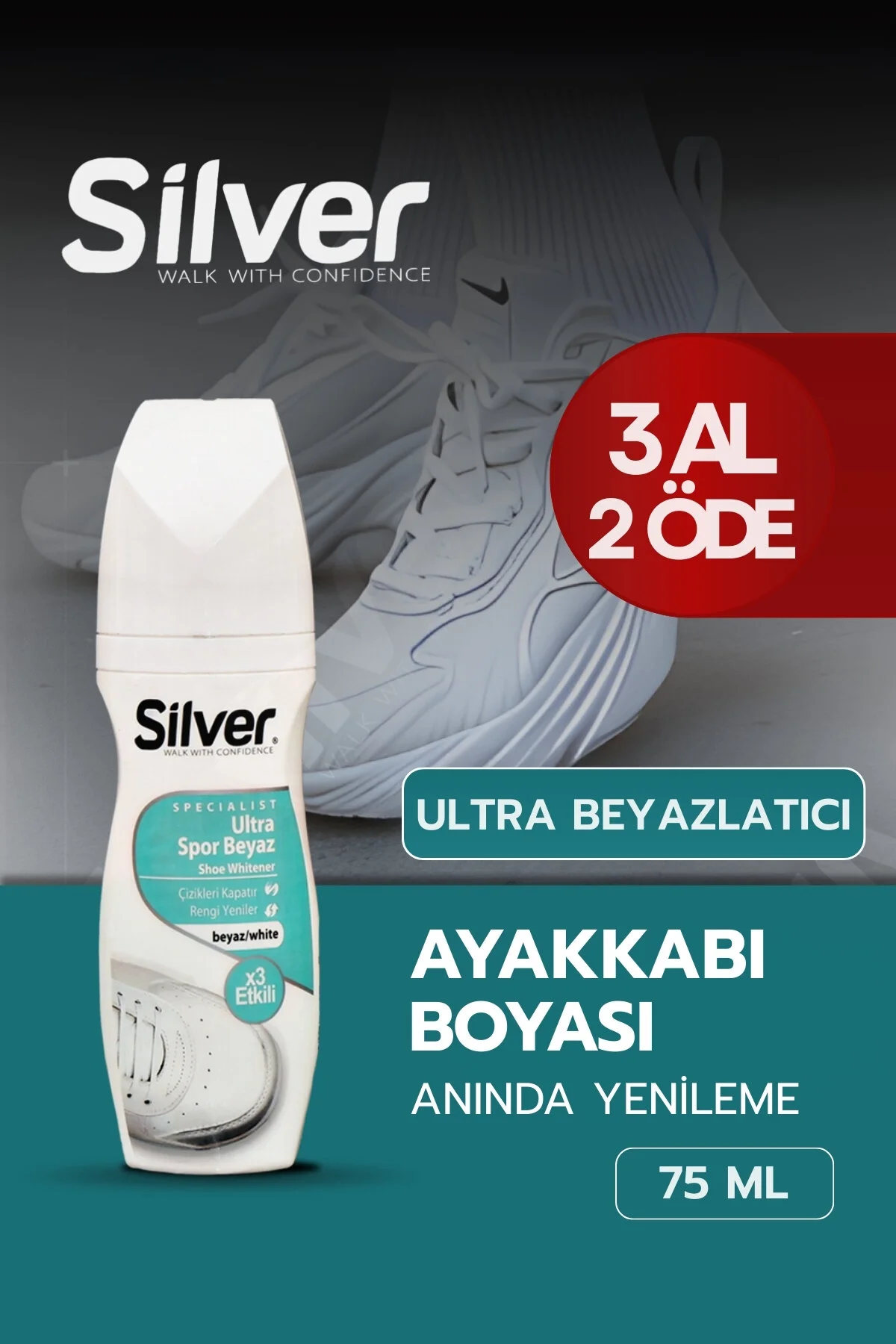 مراقبت کفش سفید X3 پارچه ورزشی فوق العاده و مشخصات مایع 75 میل را تقویت می کند Silver