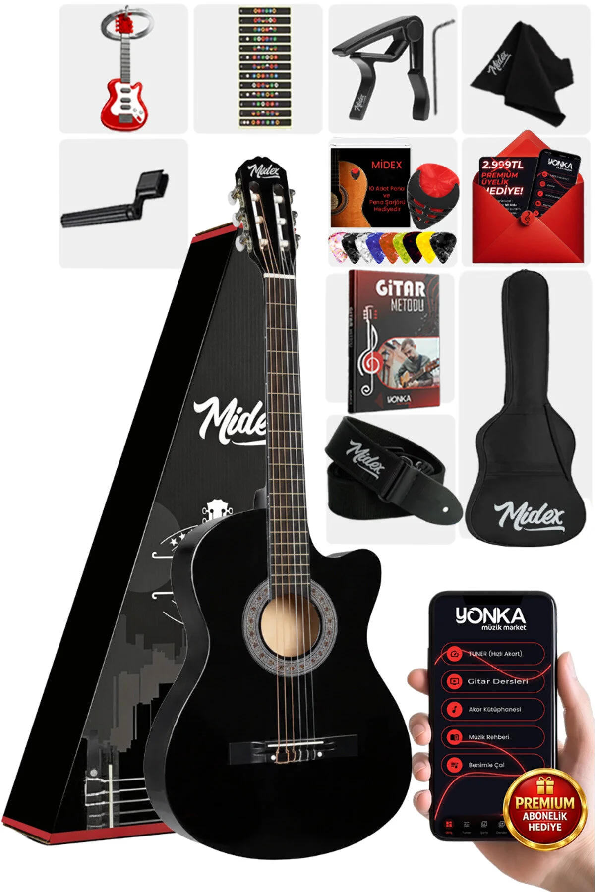 گیتار CG 395BK مشکی کلاسیک GUITAR 4 SET CASIK CASE FULL روش TUNER HANGER PENA Midex
