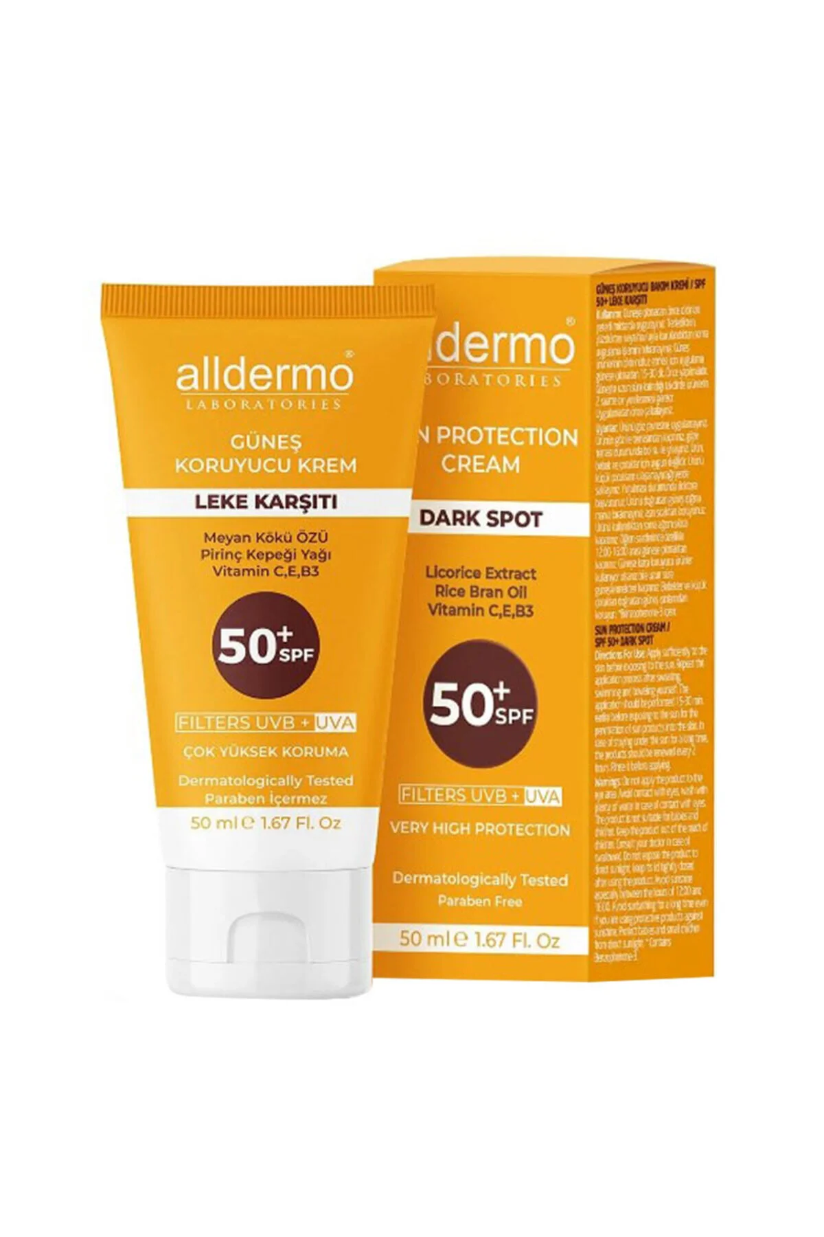 کرم ضد آفتاب صورت SPF 50 با خاصیت ضد لک و محافظت کننده 50 میلی لیتر Alldermo
