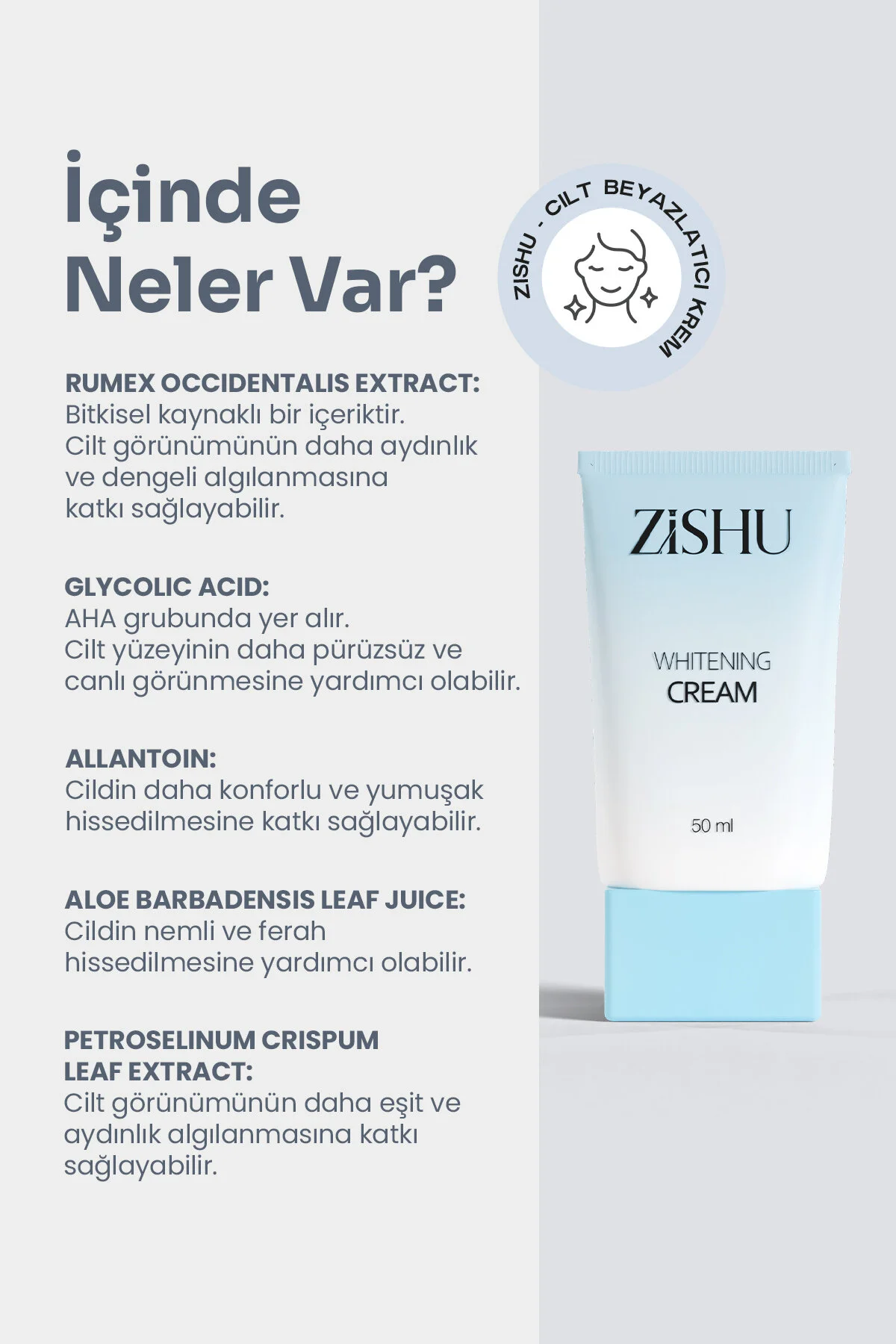 کرم صورت روشن کننده 50 میلی لیتر مناسب برای انواع پوست ZİSHU