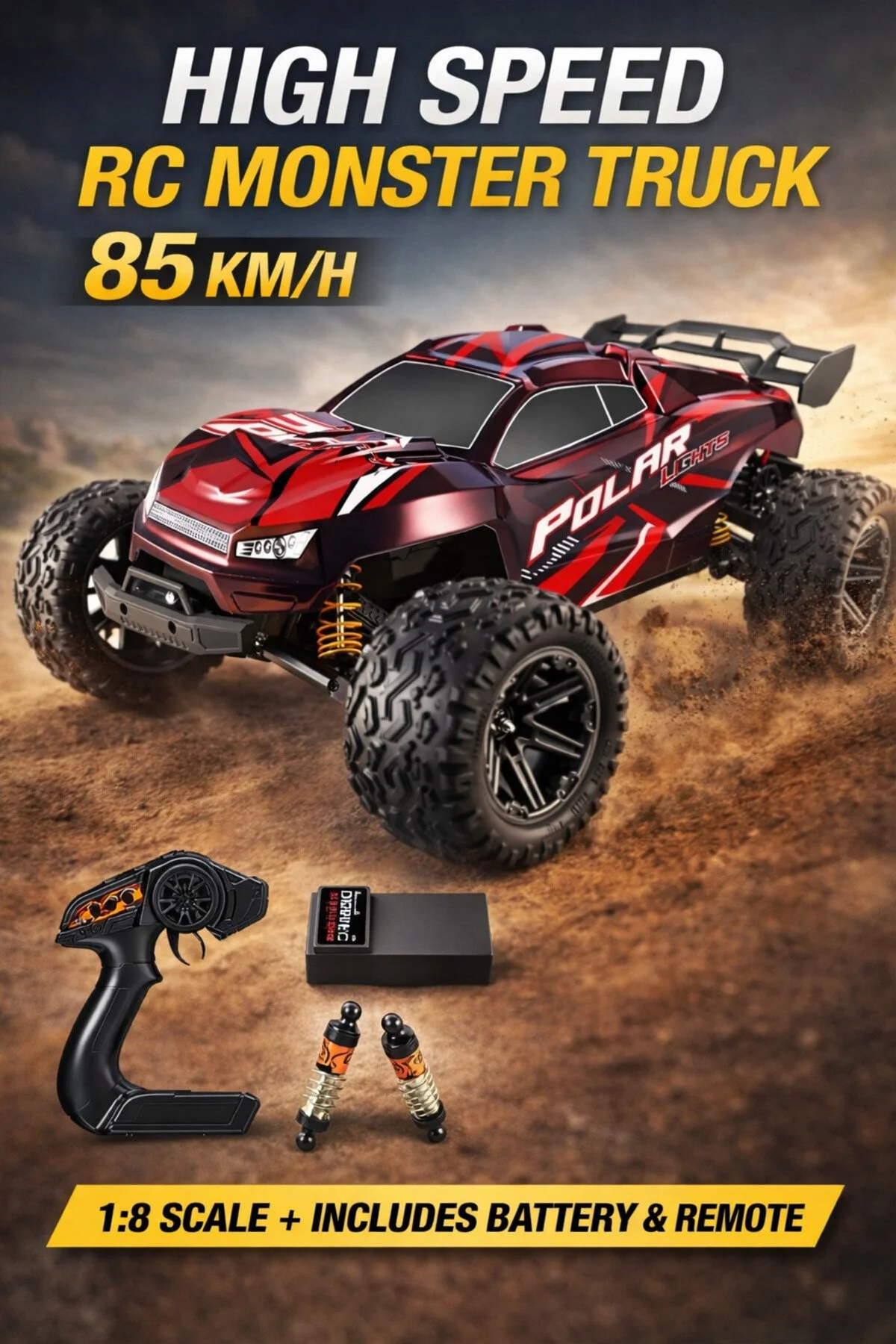ELECTRIC RC 1:8 SCALE SERVO MOTOR SUSPENSION خودرو خارج از جاده اسپرت 85 کیلومتر سرعت قرمز ترکیه TRUST STORE