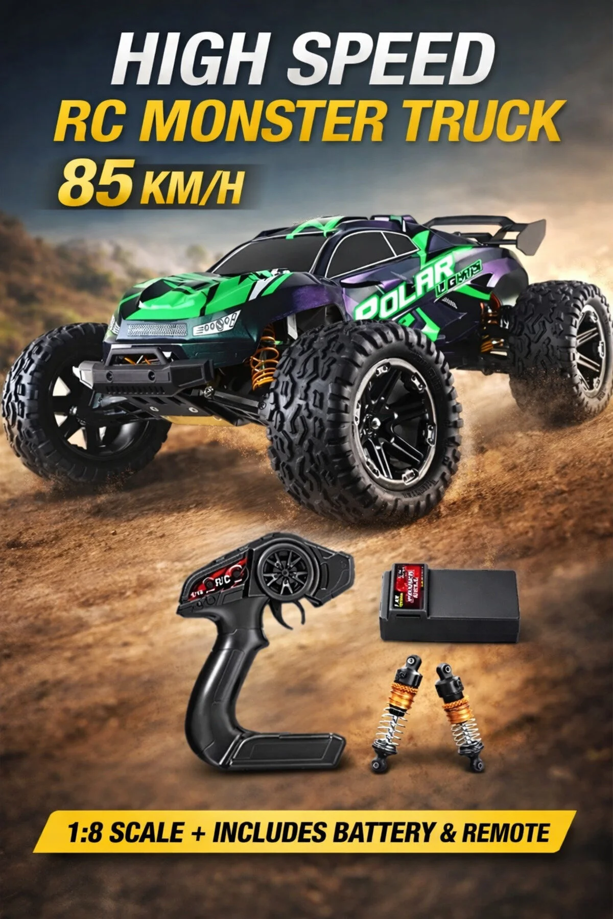 ELECTRIC RC 1:8 SCALE SERVO MOTOR SUSPENSION خودرو خارج از جاده اسپرت 85 کیلومتر سرعت VEHICLE سبز ترکیه TRUST STORE
