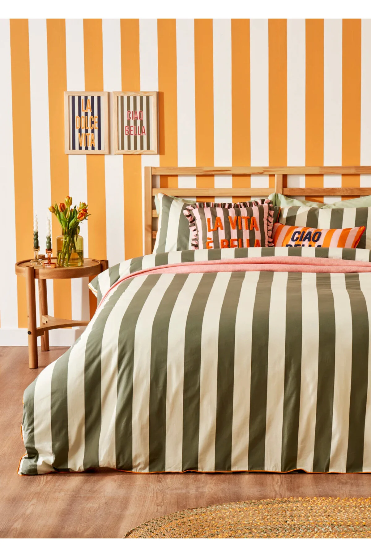 کاور لحاف دو نفره 100 ٪ COTEN LINE DOUBLE DUVET COVER SET GREEN 200X220 سانتی متر Bella Maison